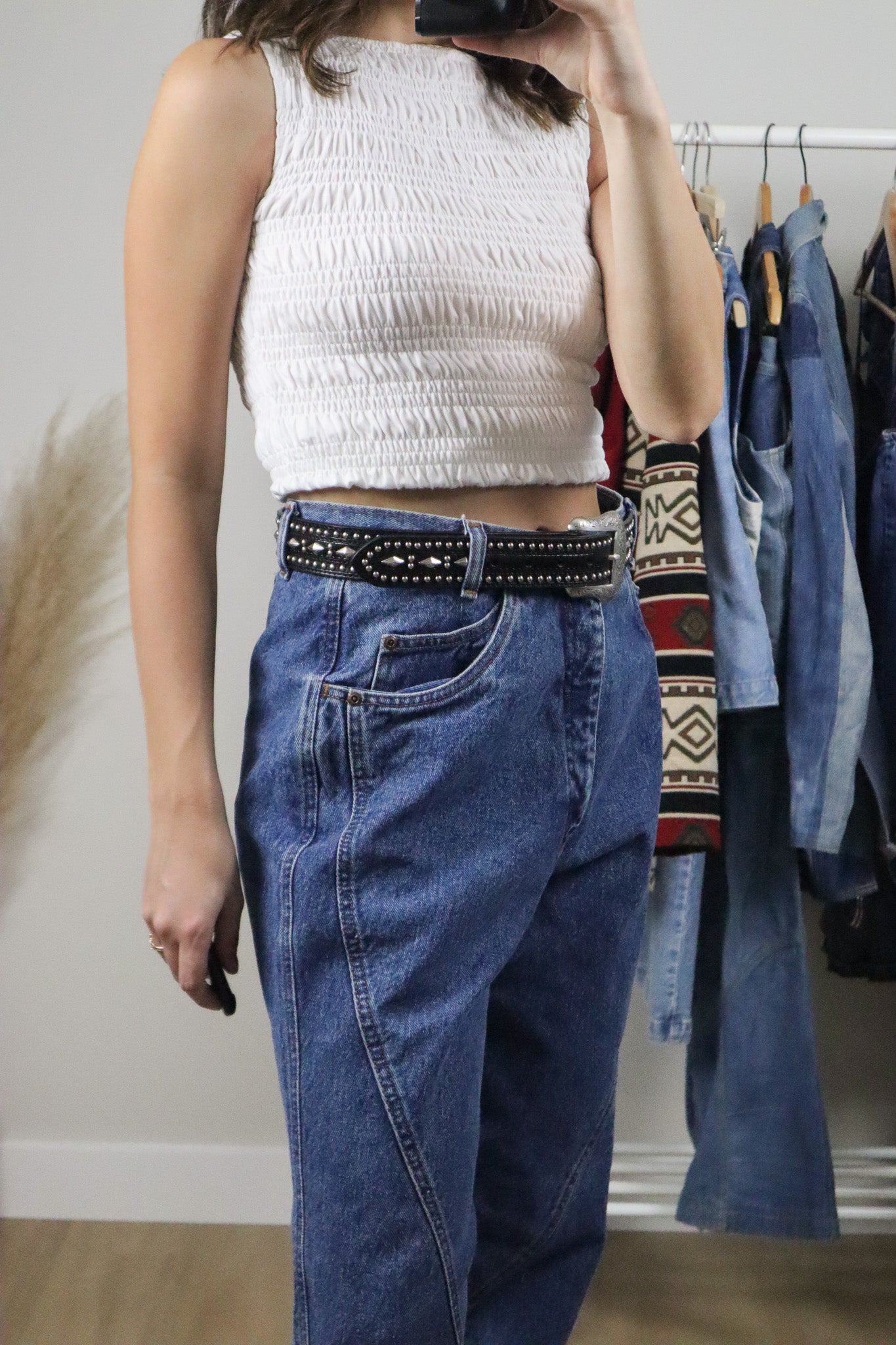 Vintage x Studded Leather Belt (L)