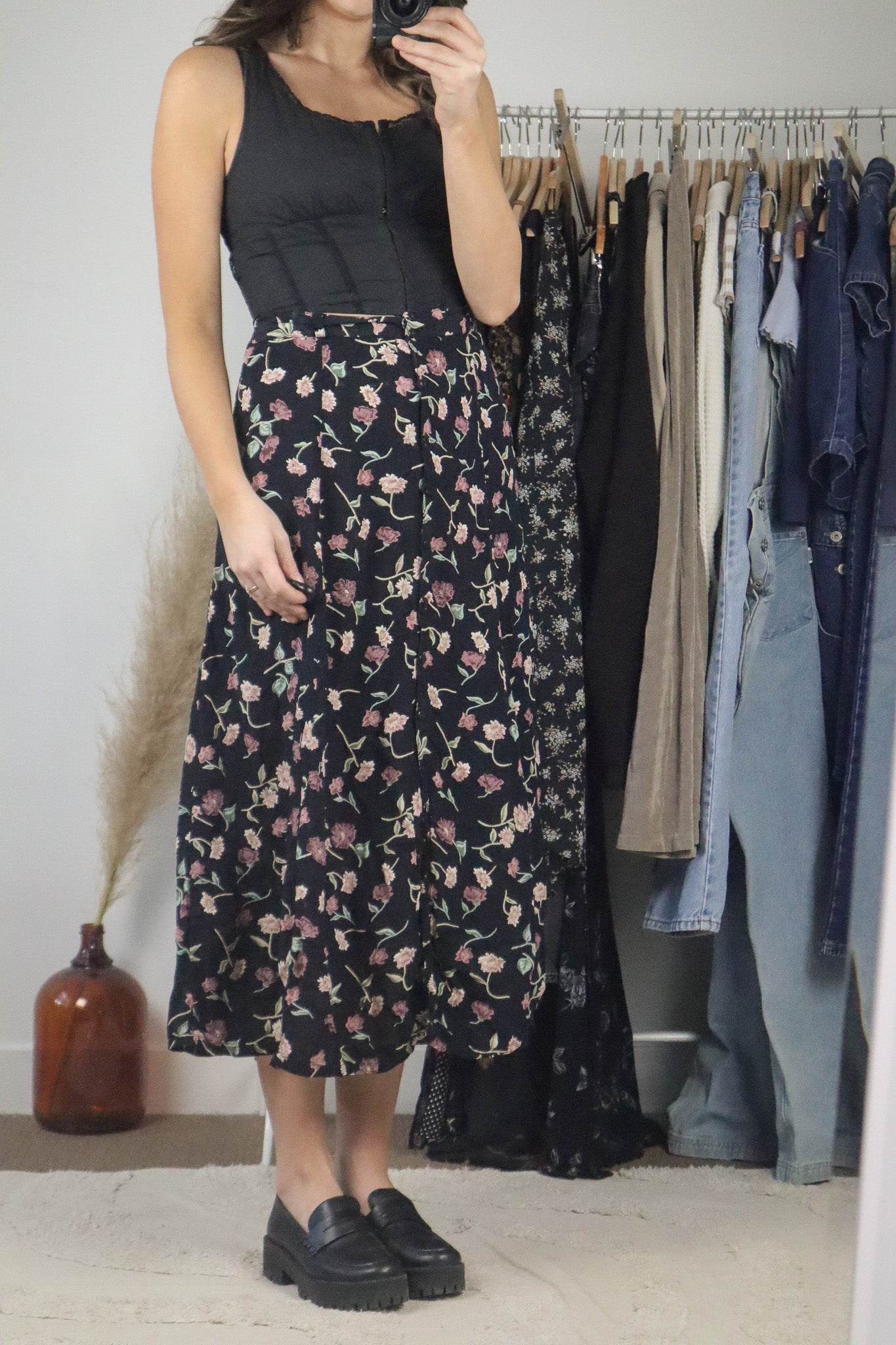 Vintage x Floral Button Up Midi Skirt (XL)
