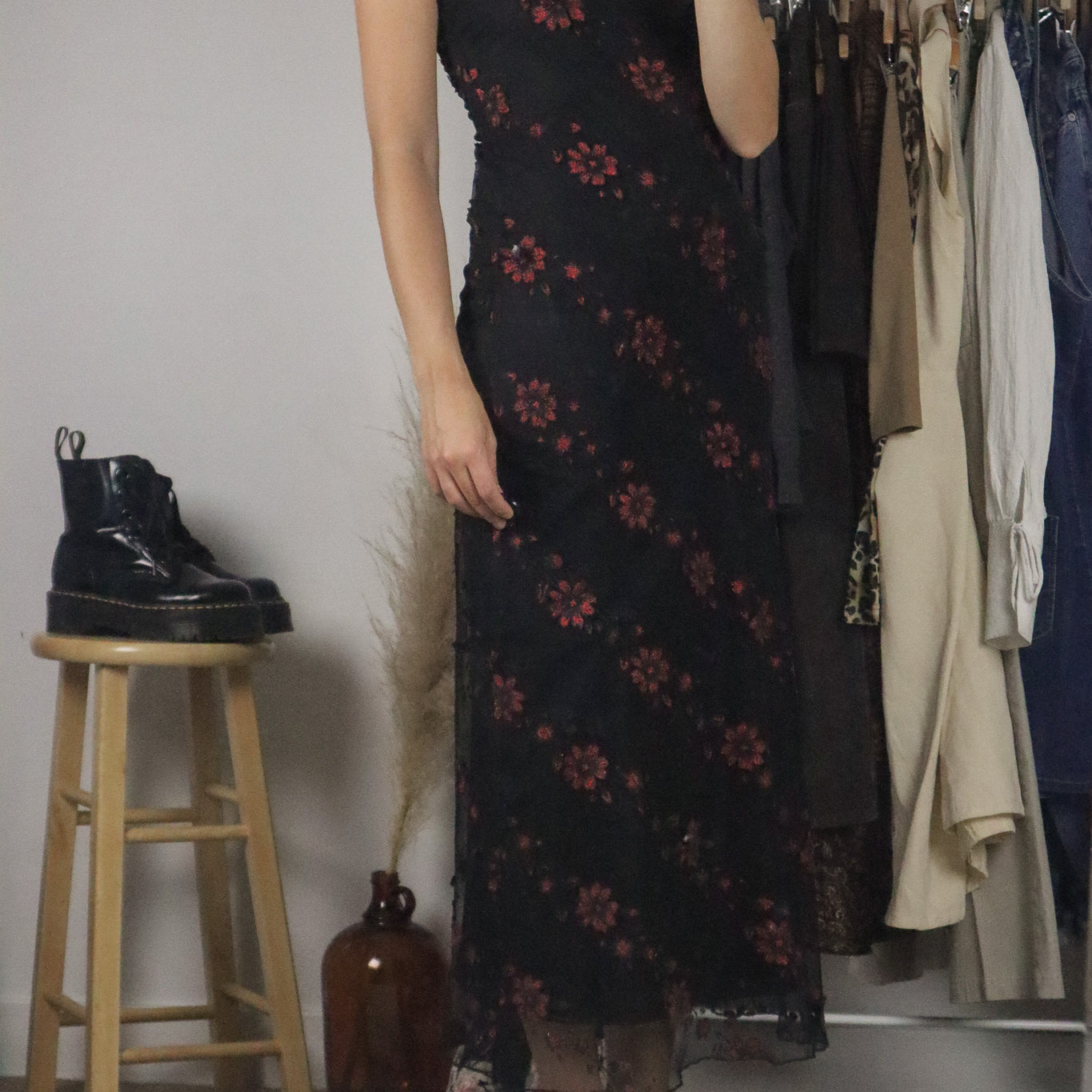 Made in USA x Vintage x Lace Floral Dress (XS/S)