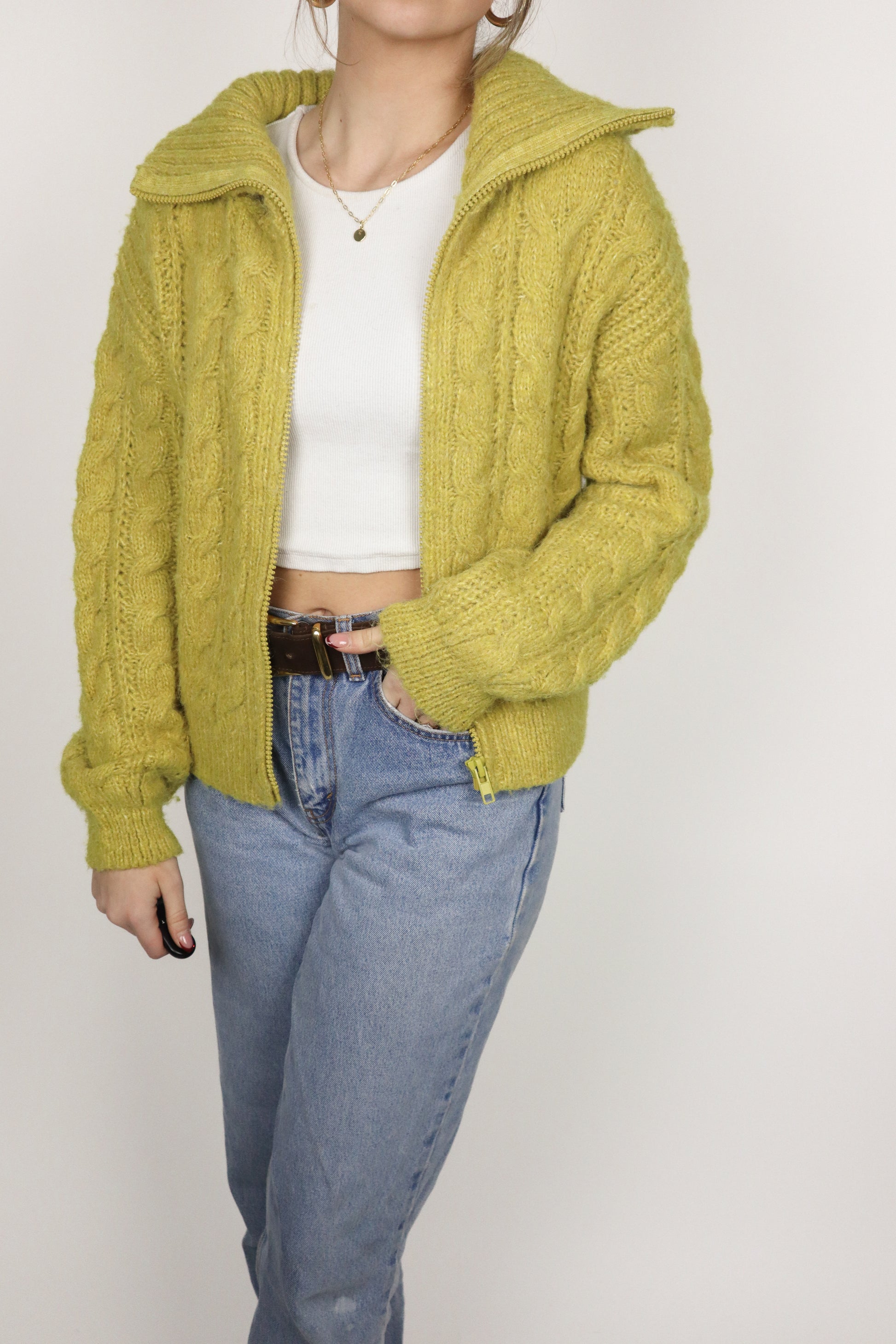 Modern x Cable Knit ZIp Up Cardigan (S)