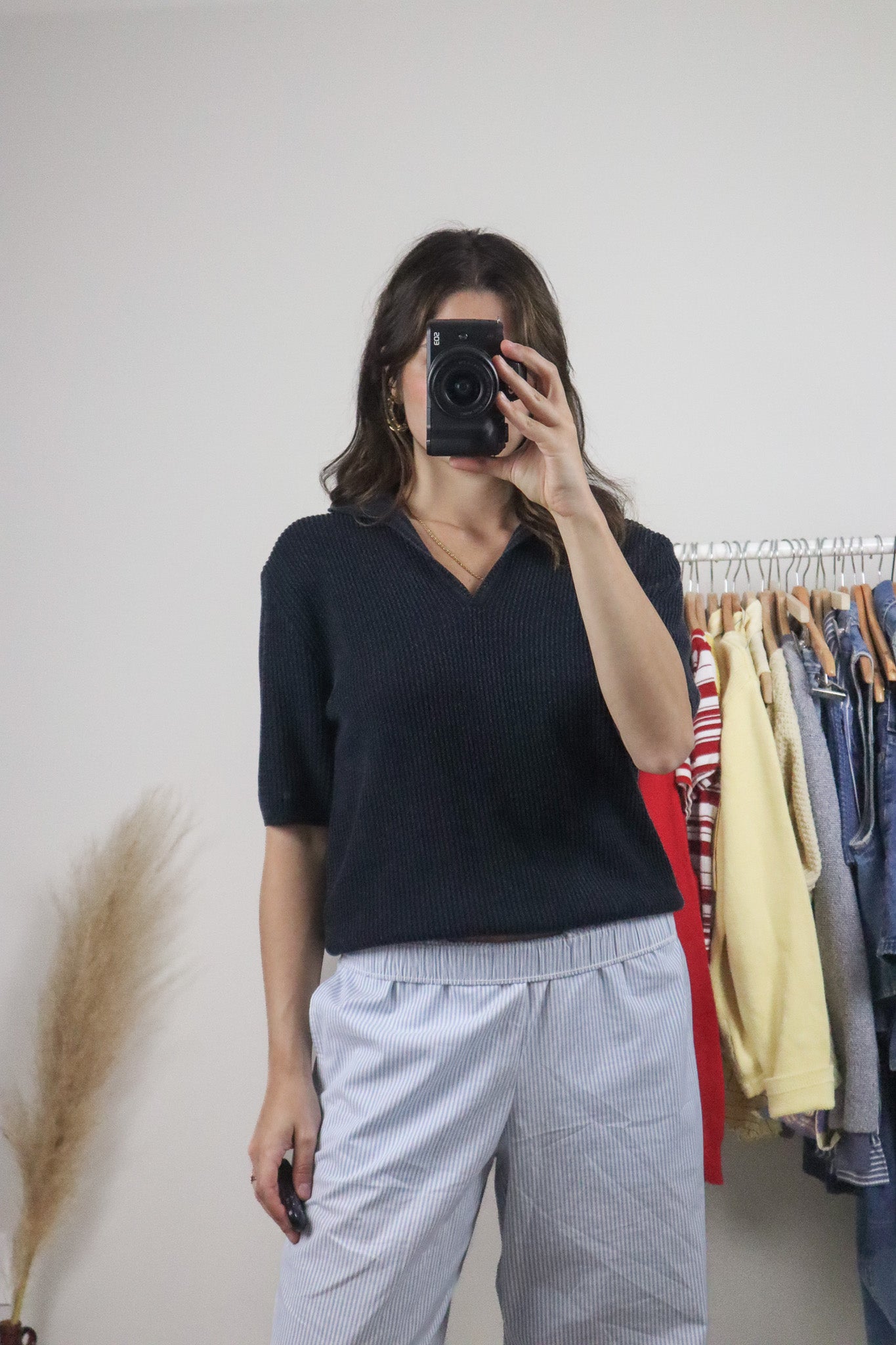 Vintage x Chunky Knit Collared Top (L)