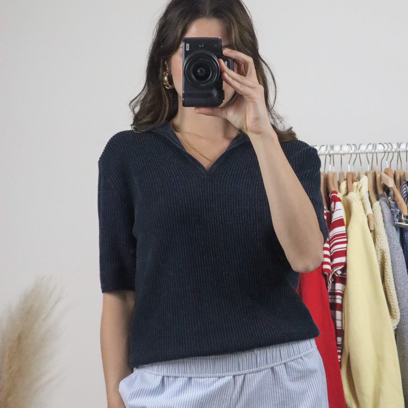 Vintage x Chunky Knit Collared Top (L)