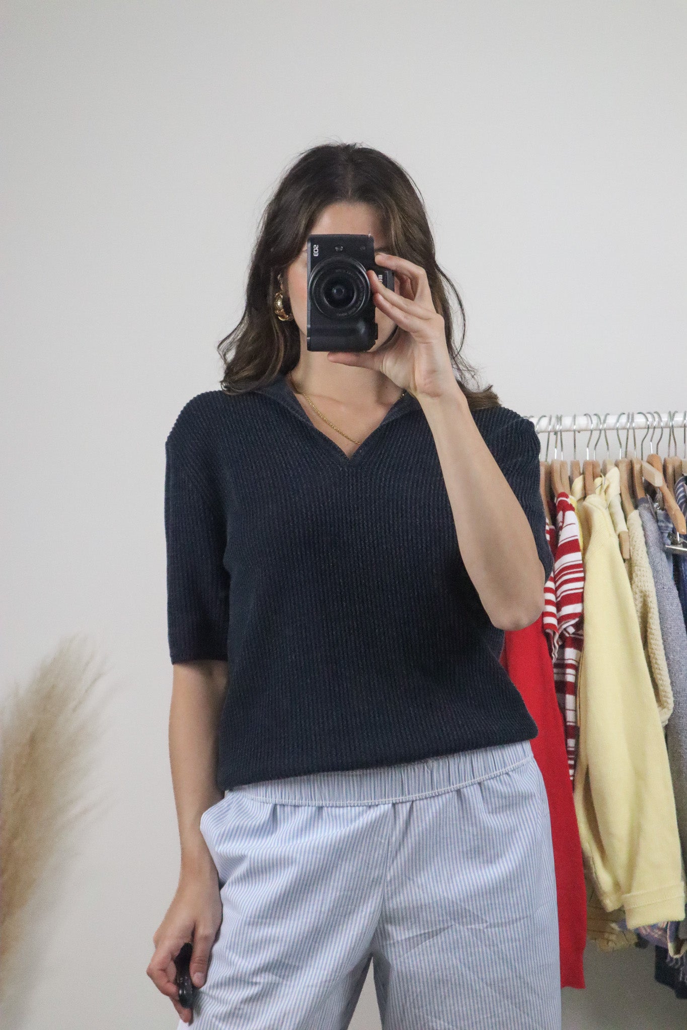 Vintage x Chunky Knit Collared Top (L)