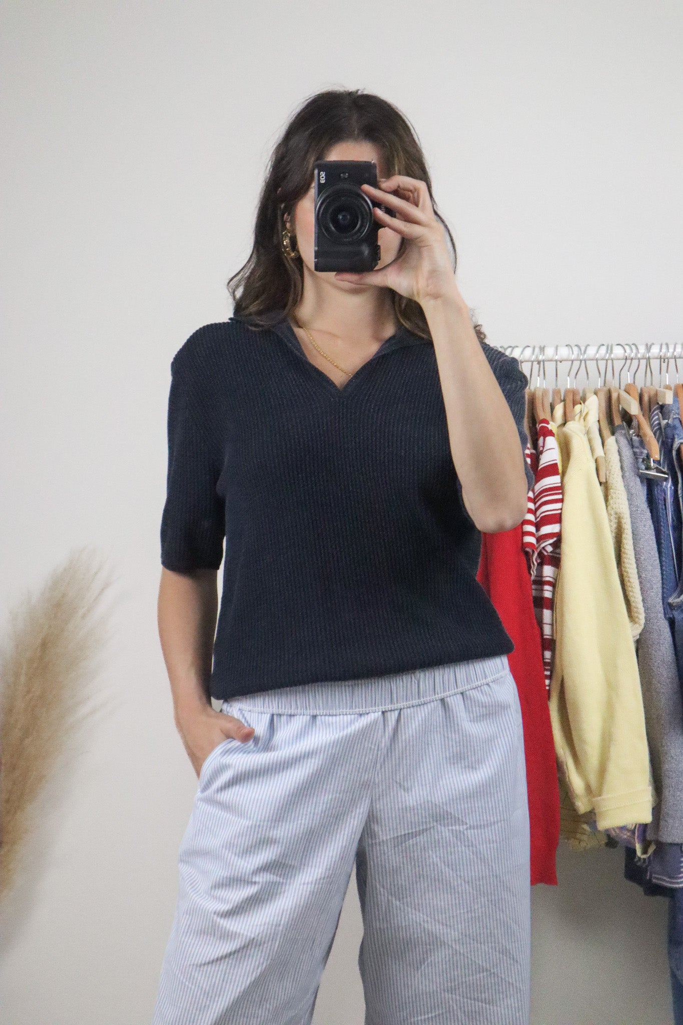 Vintage x Chunky Knit Collared Top (L)