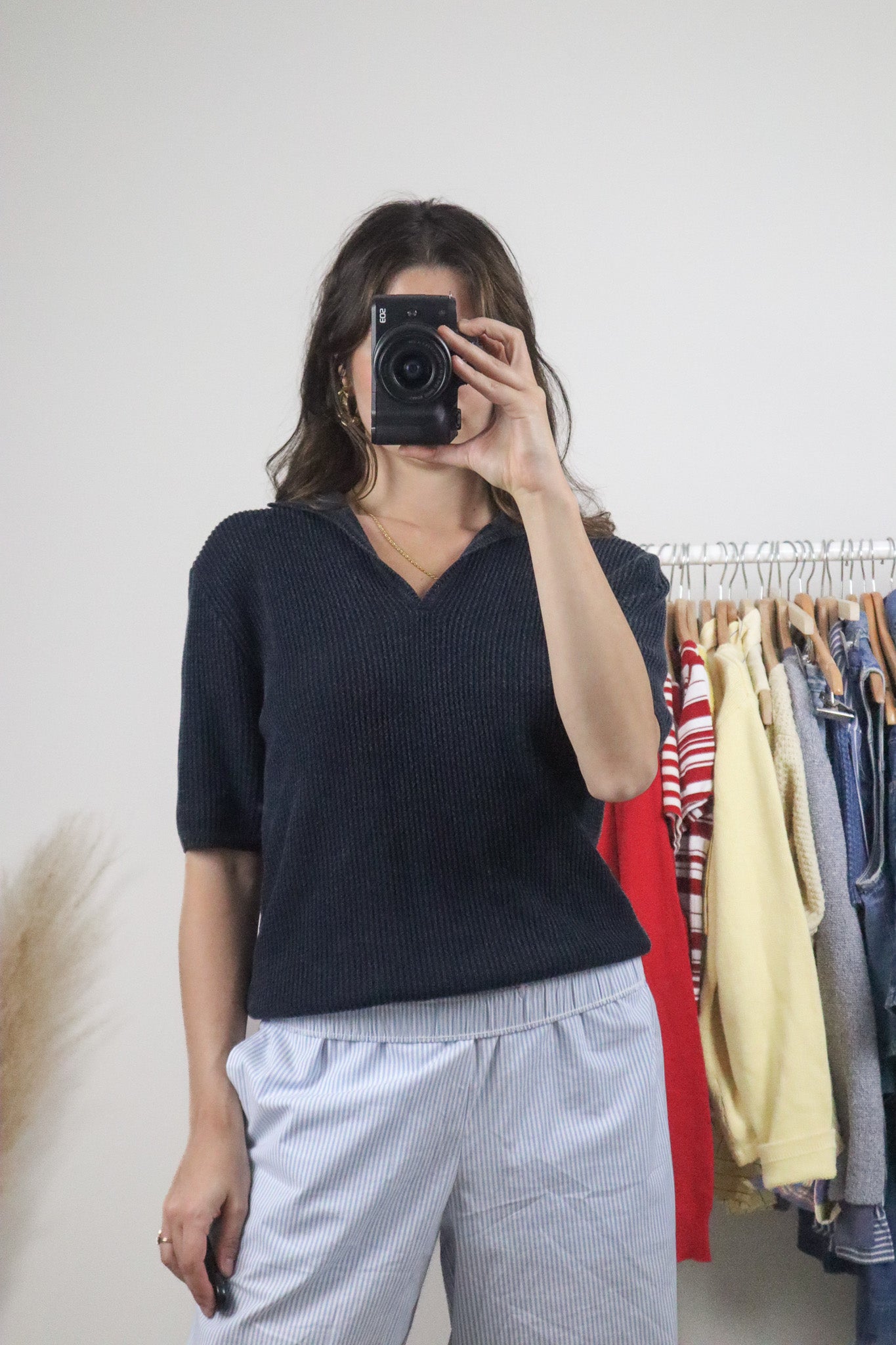 Vintage x Chunky Knit Collared Top (L)