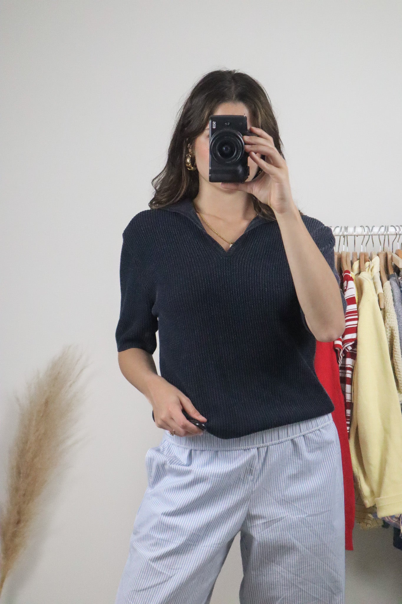 Vintage x Chunky Knit Collared Top (L)