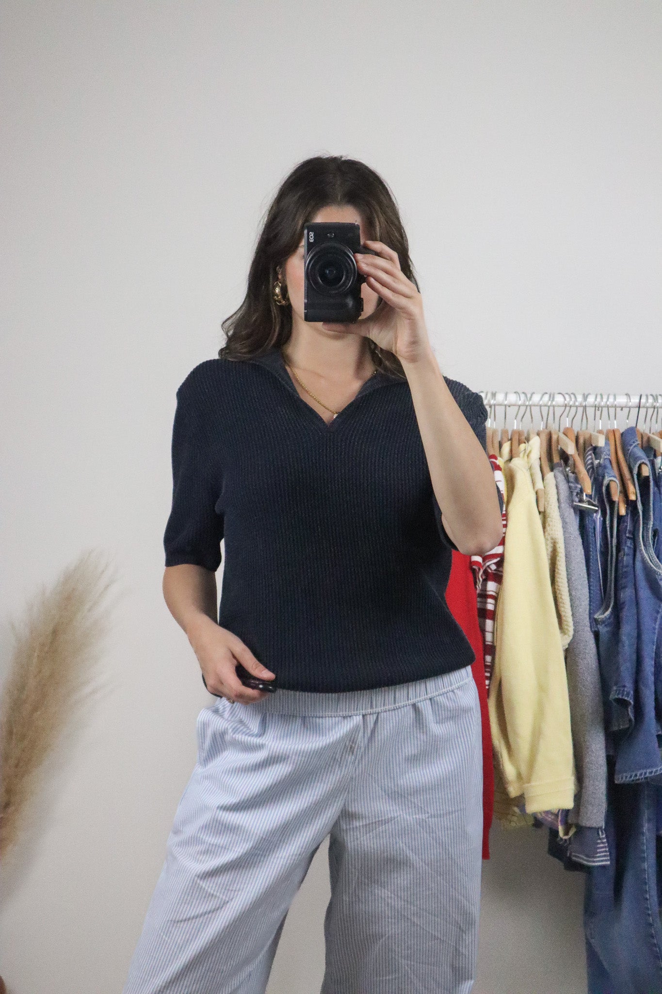 Vintage x Chunky Knit Collared Top (L)