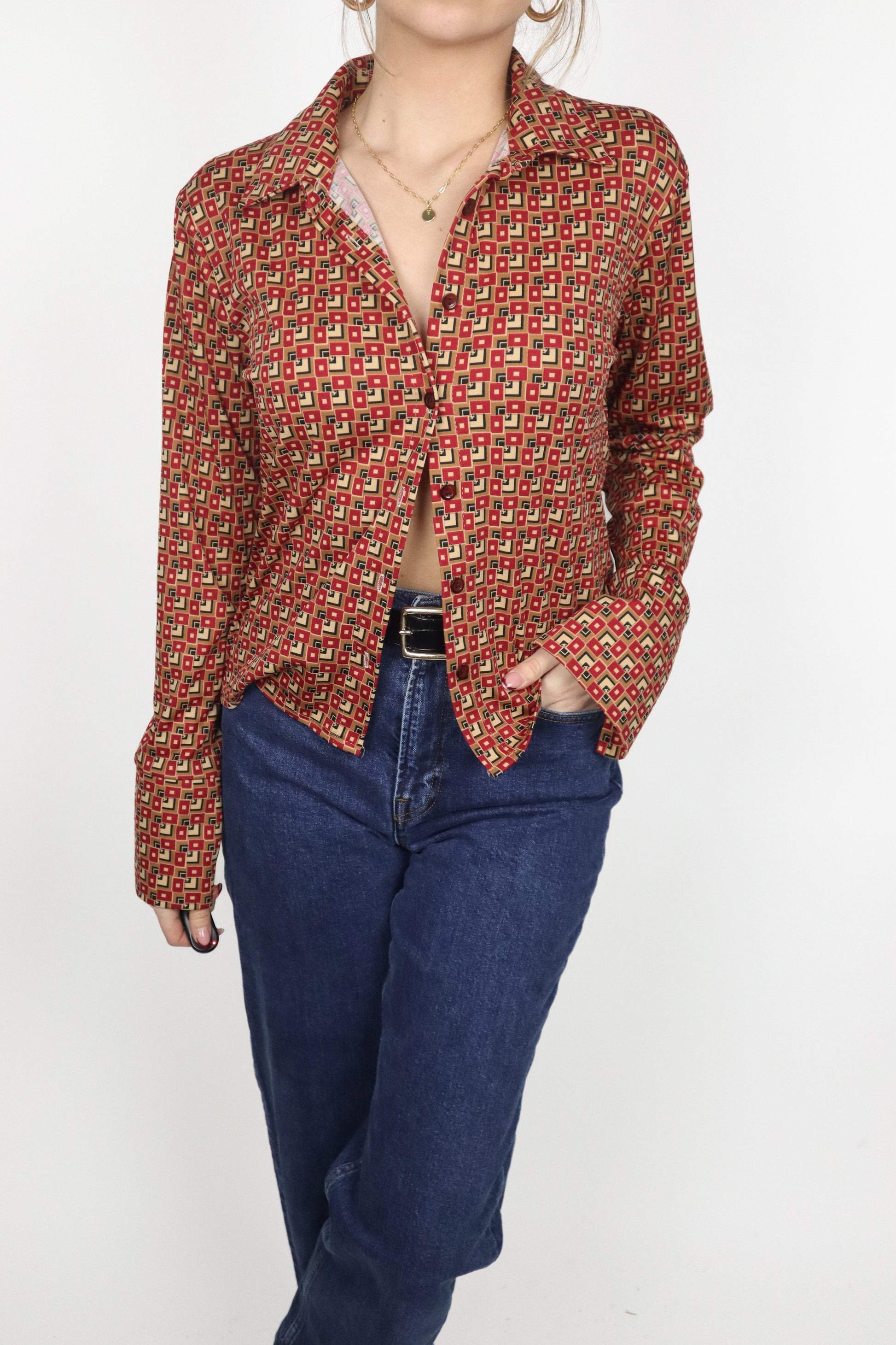 Made in Canada x Vintage x Geometric Button Up (S)