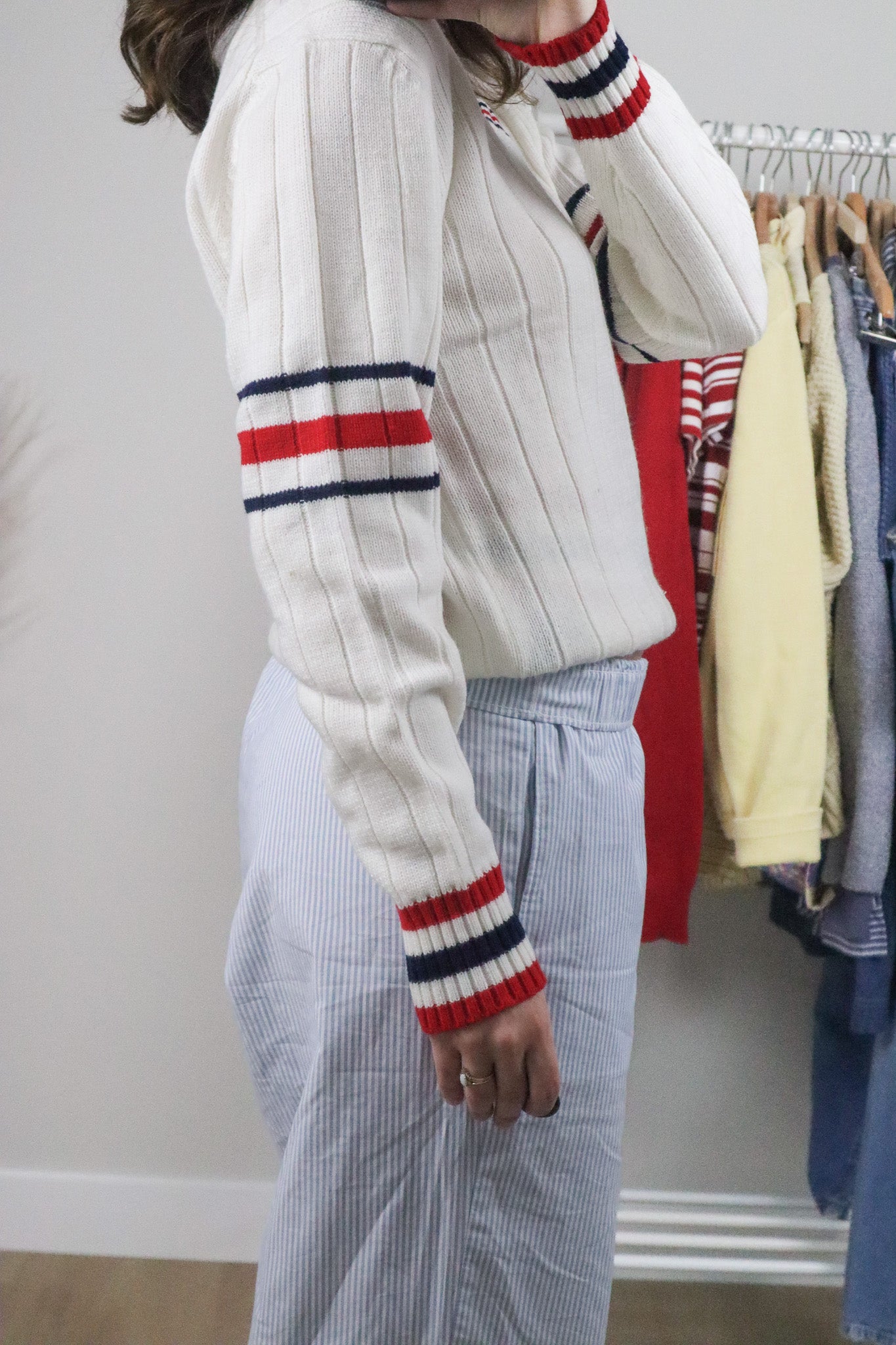 Vintage x Striped V-Neck Sweater (S/M)