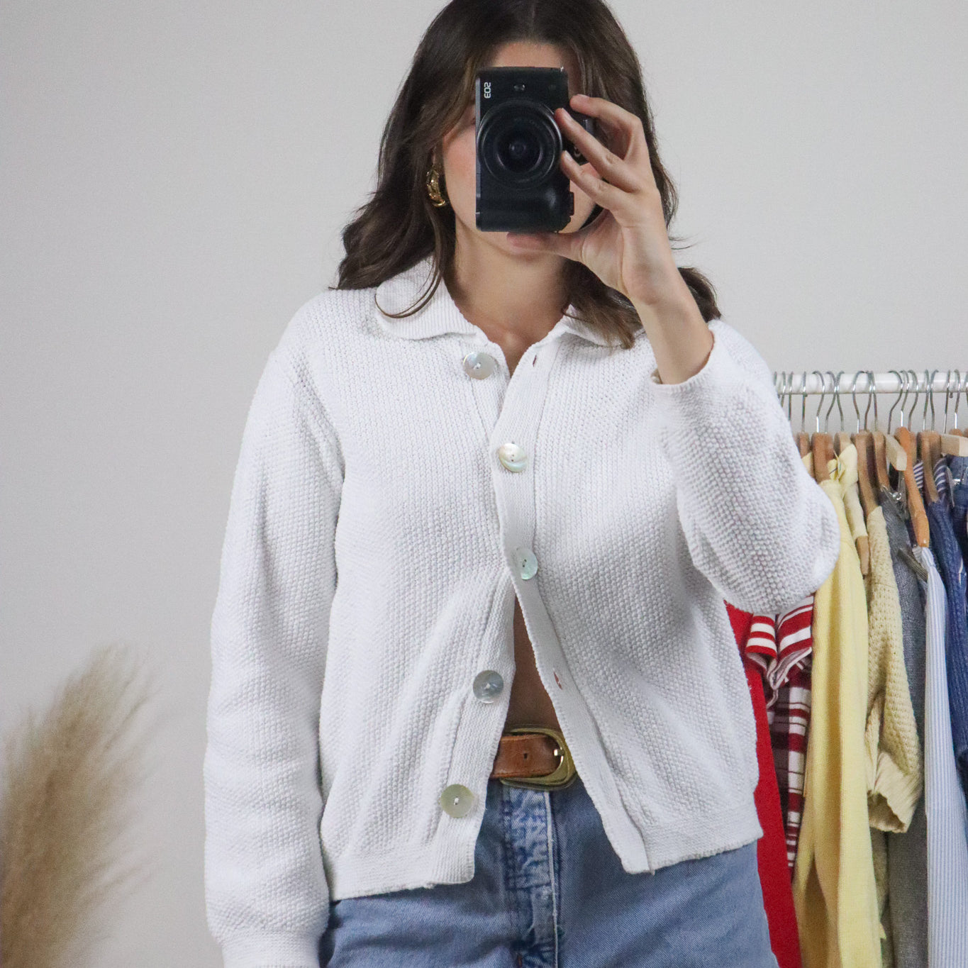 Vintage x Cotton Chunky Knit Collared Cardigan (S/M)