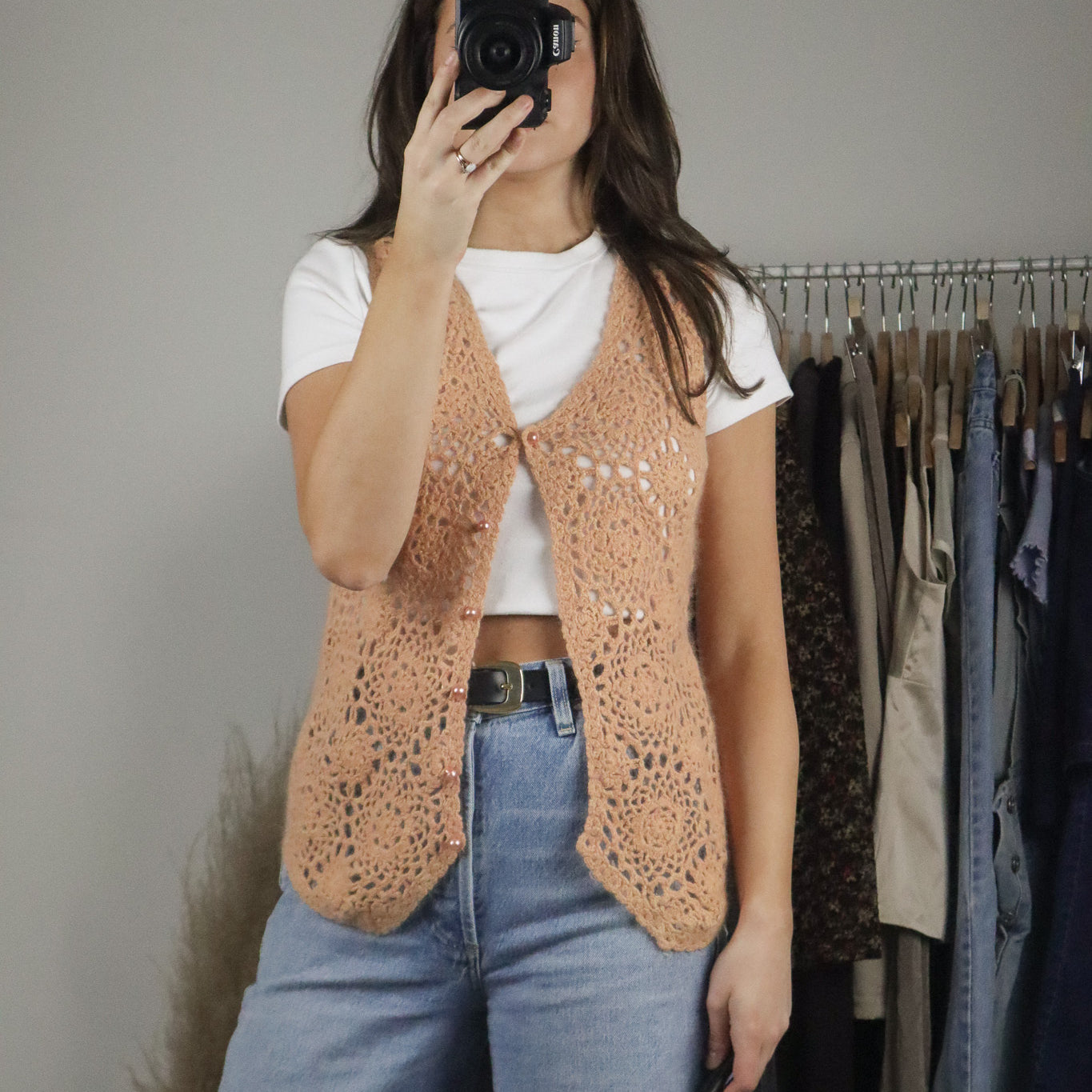 Vintage x Silk & Wool Crochet Vest (S)