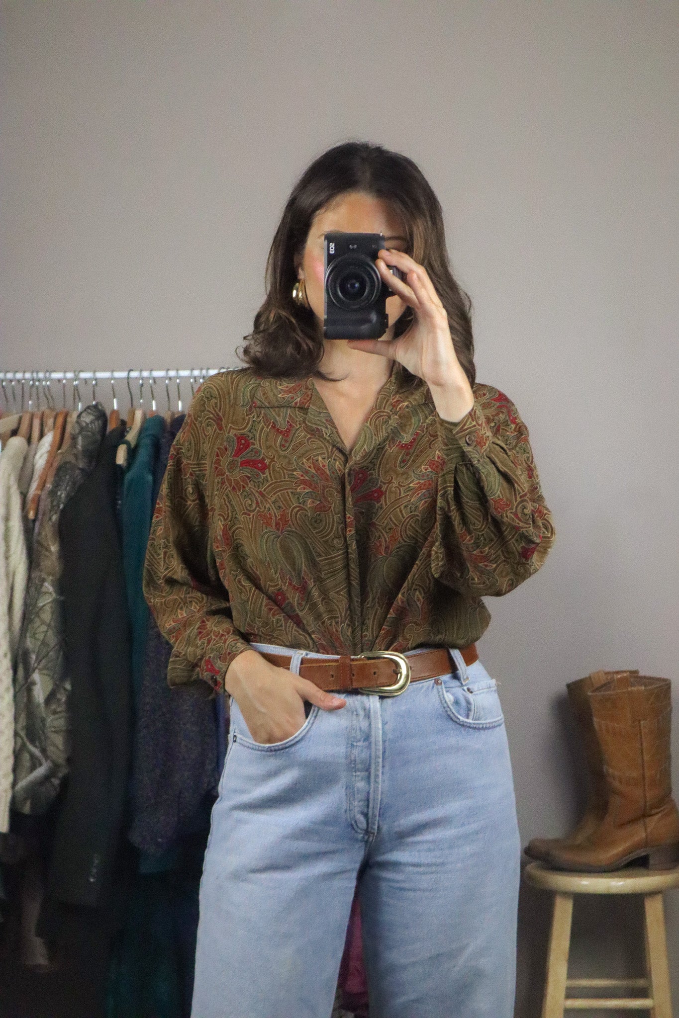 Vintage x Silk Patterned Blouse (M)