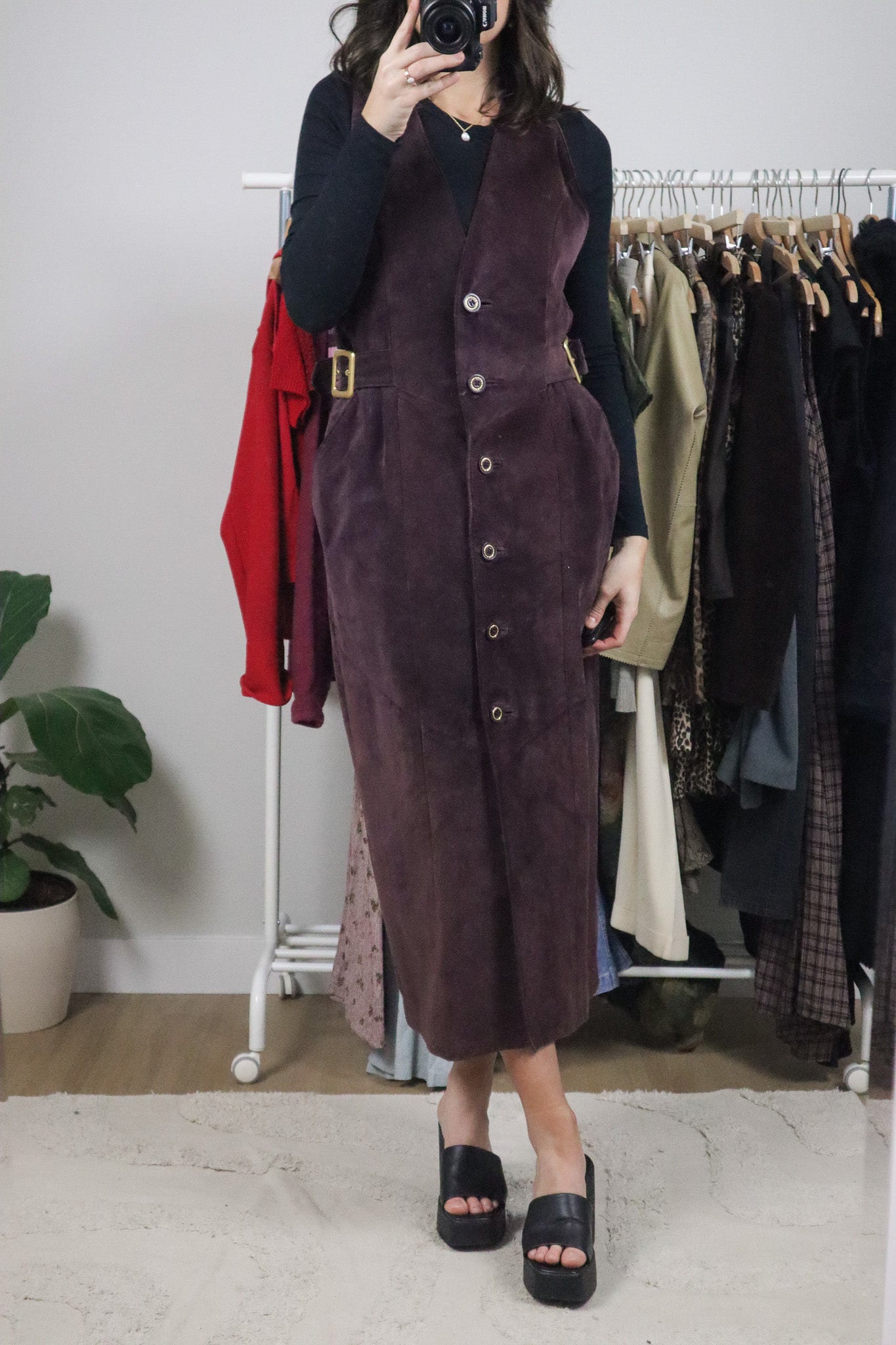 Made in Canada x Vintage x Danier Suede Button Maxi Dress (M)