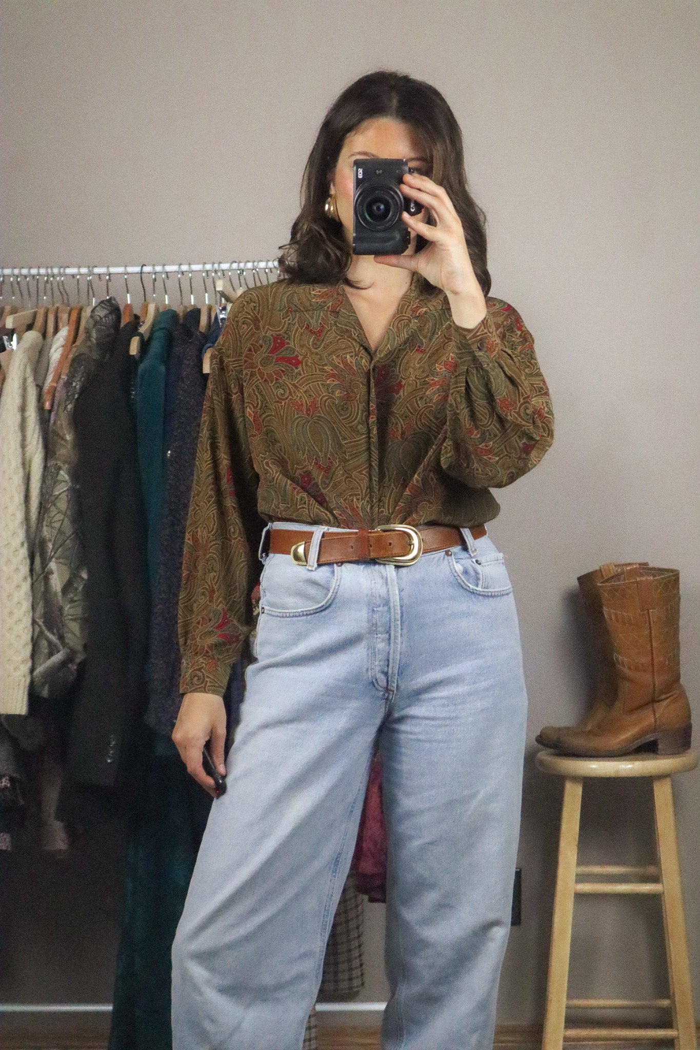 Vintage x Silk Patterned Blouse (M)