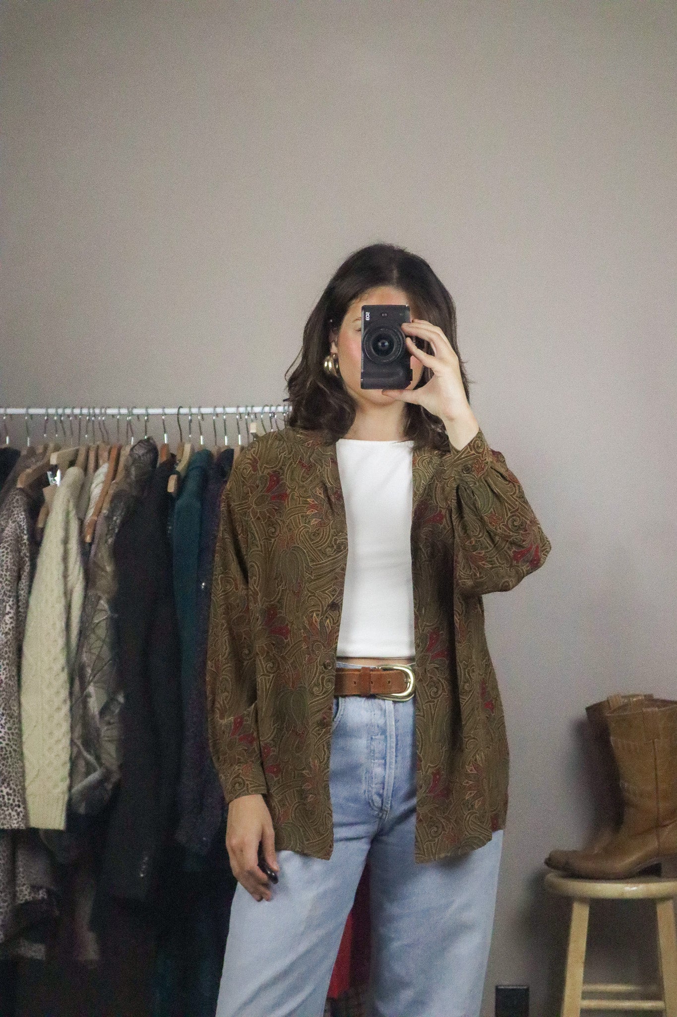 Vintage x Silk Patterned Blouse (M)