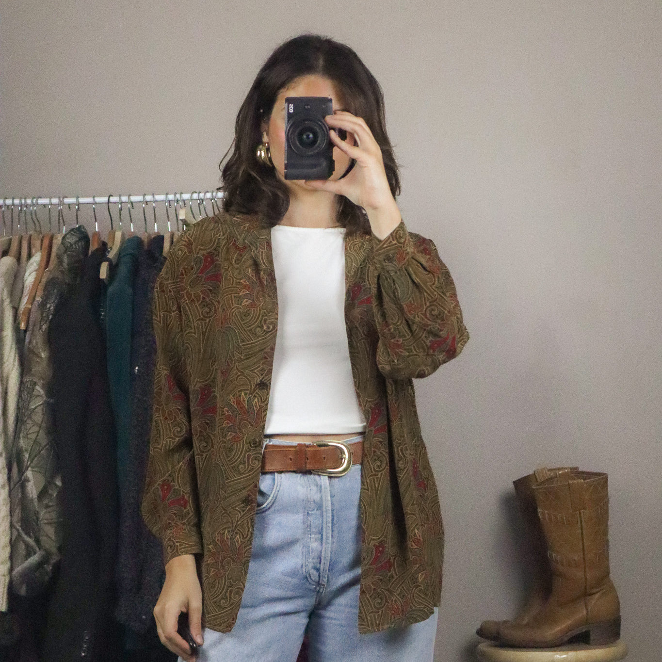 Vintage x Silk Patterned Blouse (M)