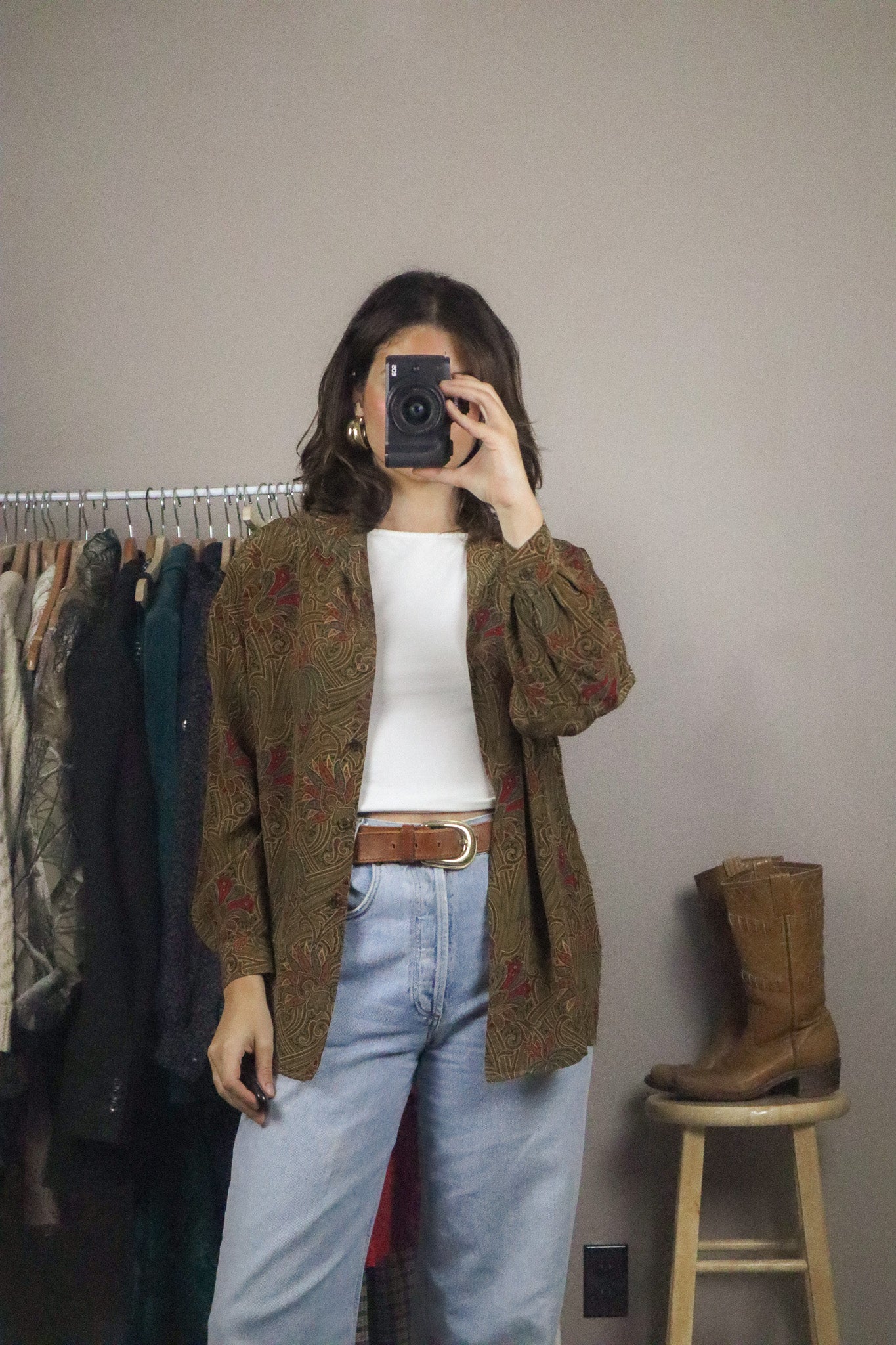 Vintage x Silk Patterned Blouse (M)