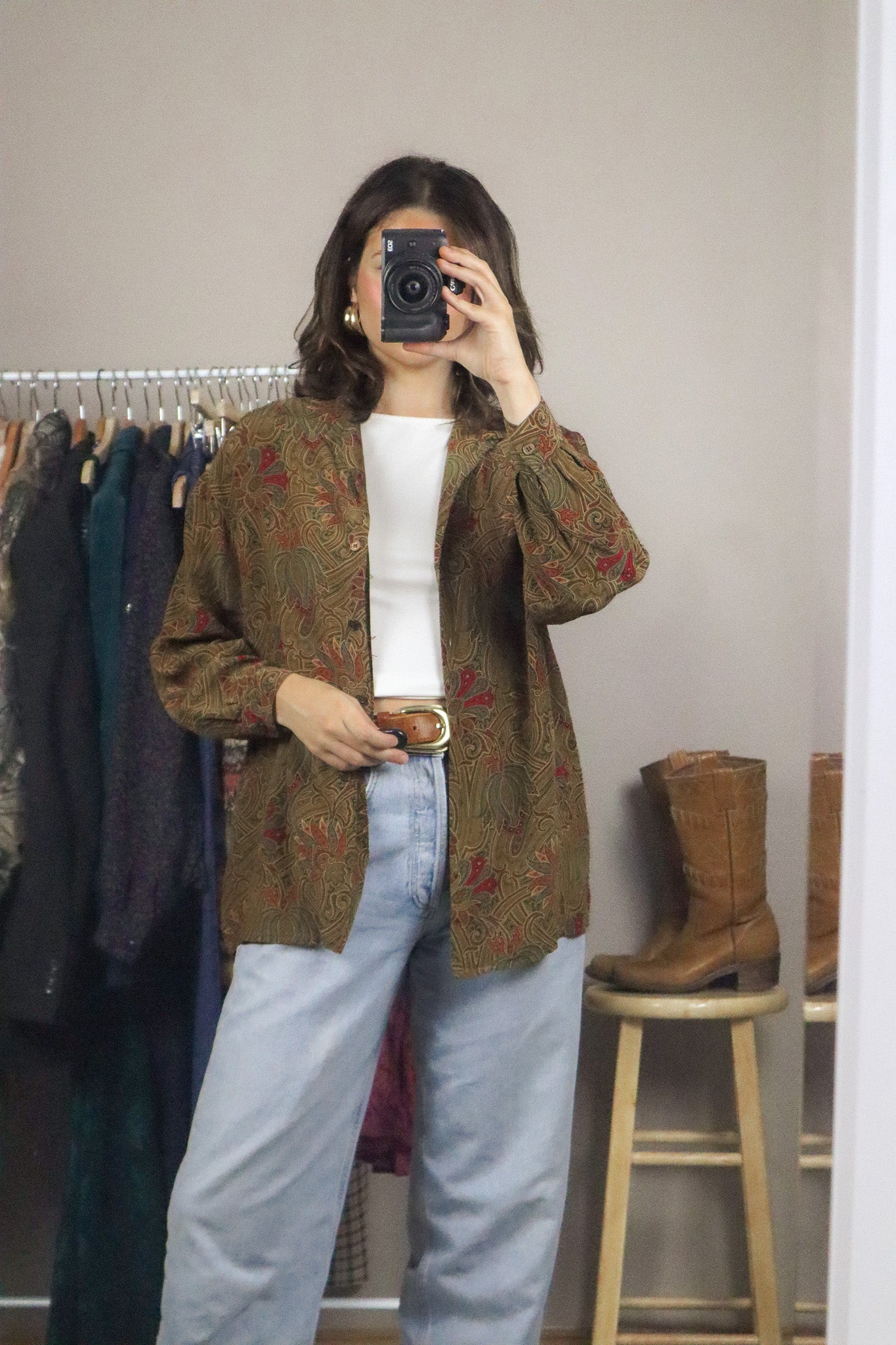 Vintage x Silk Patterned Blouse (M)