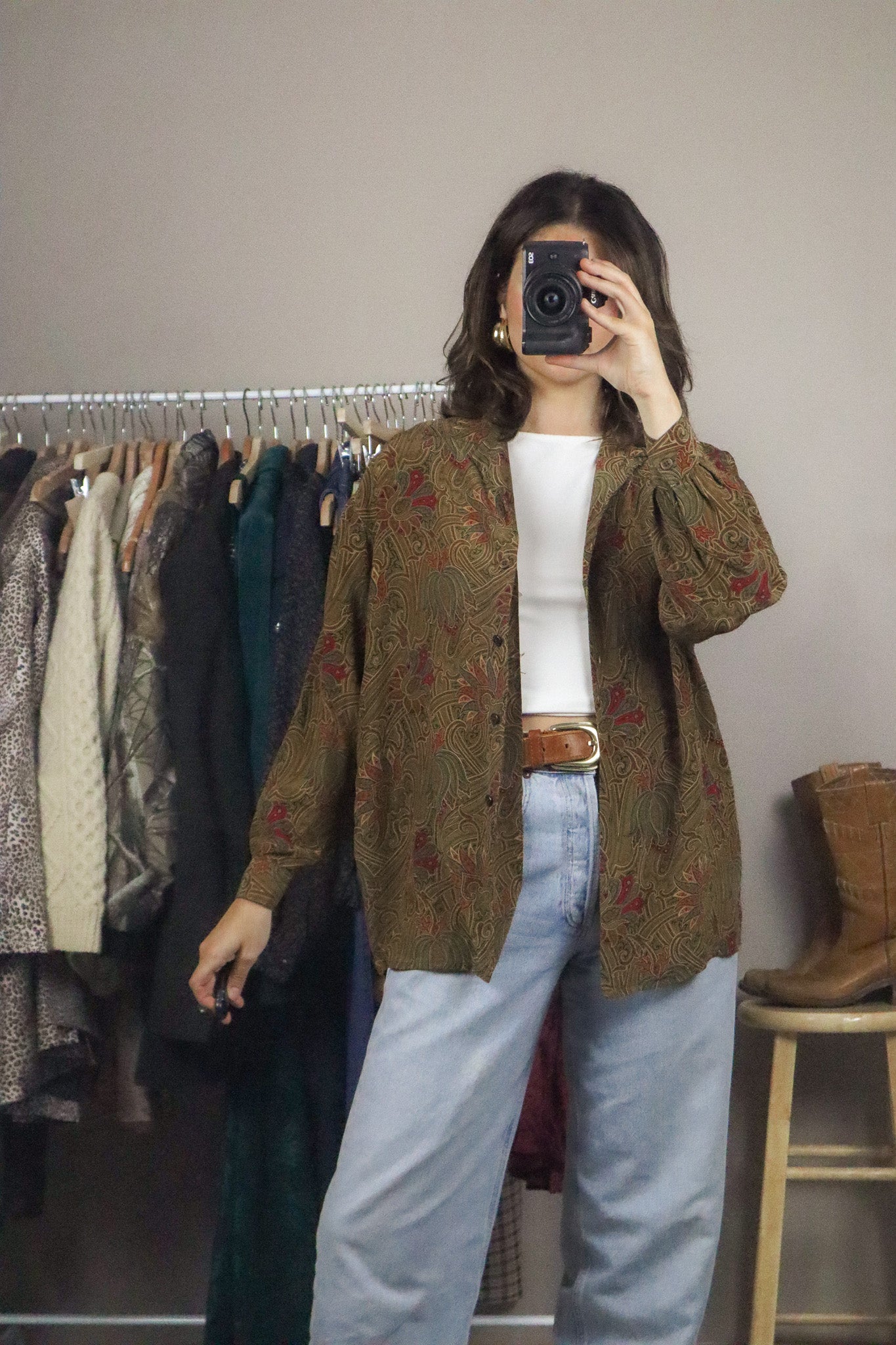 Vintage x Silk Patterned Blouse (M)