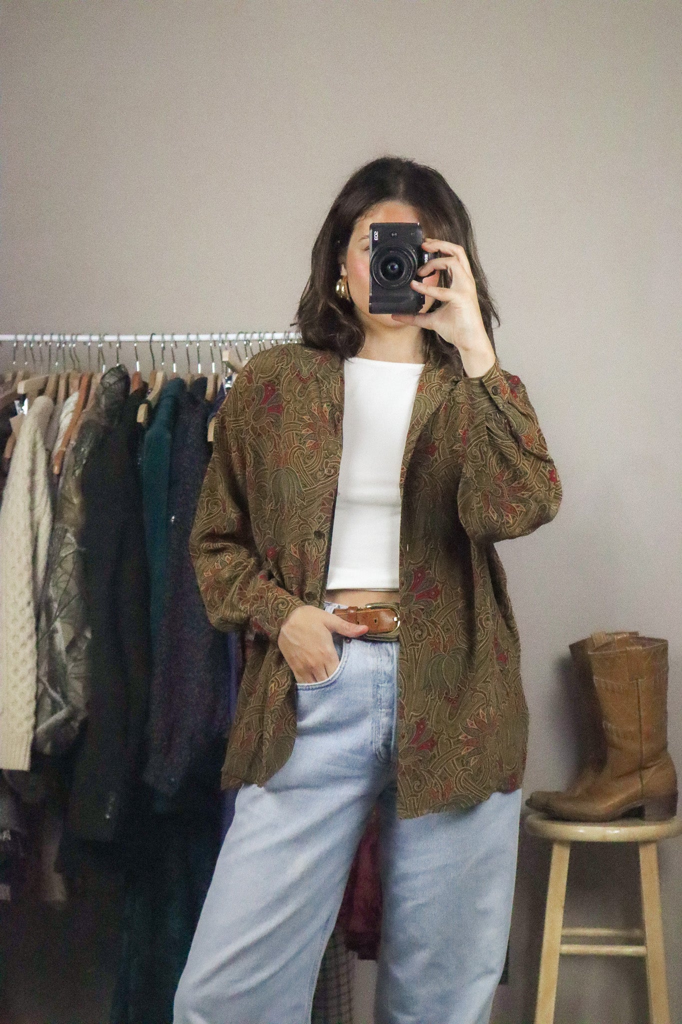 Vintage x Silk Patterned Blouse (M)