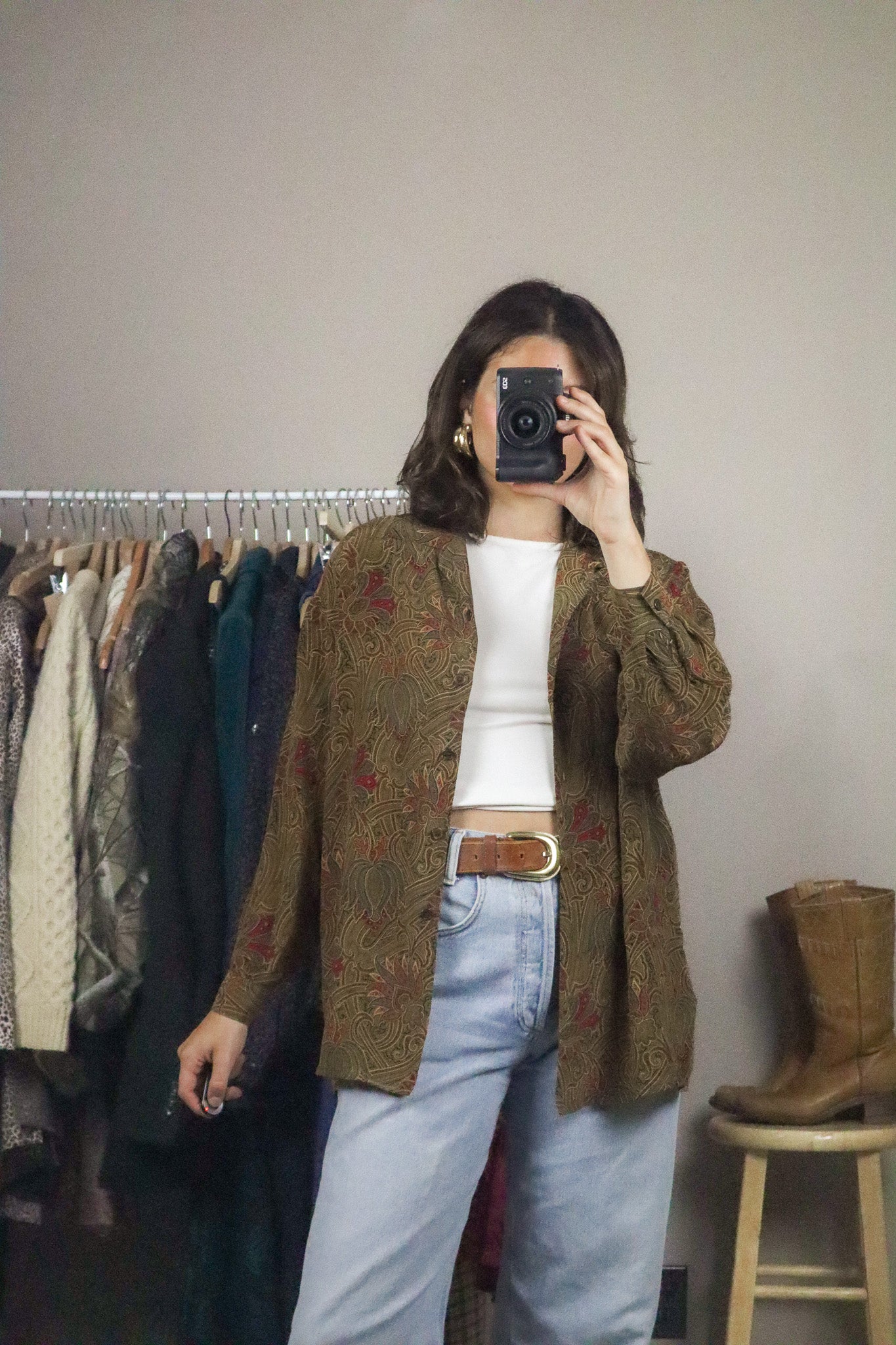 Vintage x Silk Patterned Blouse (M)