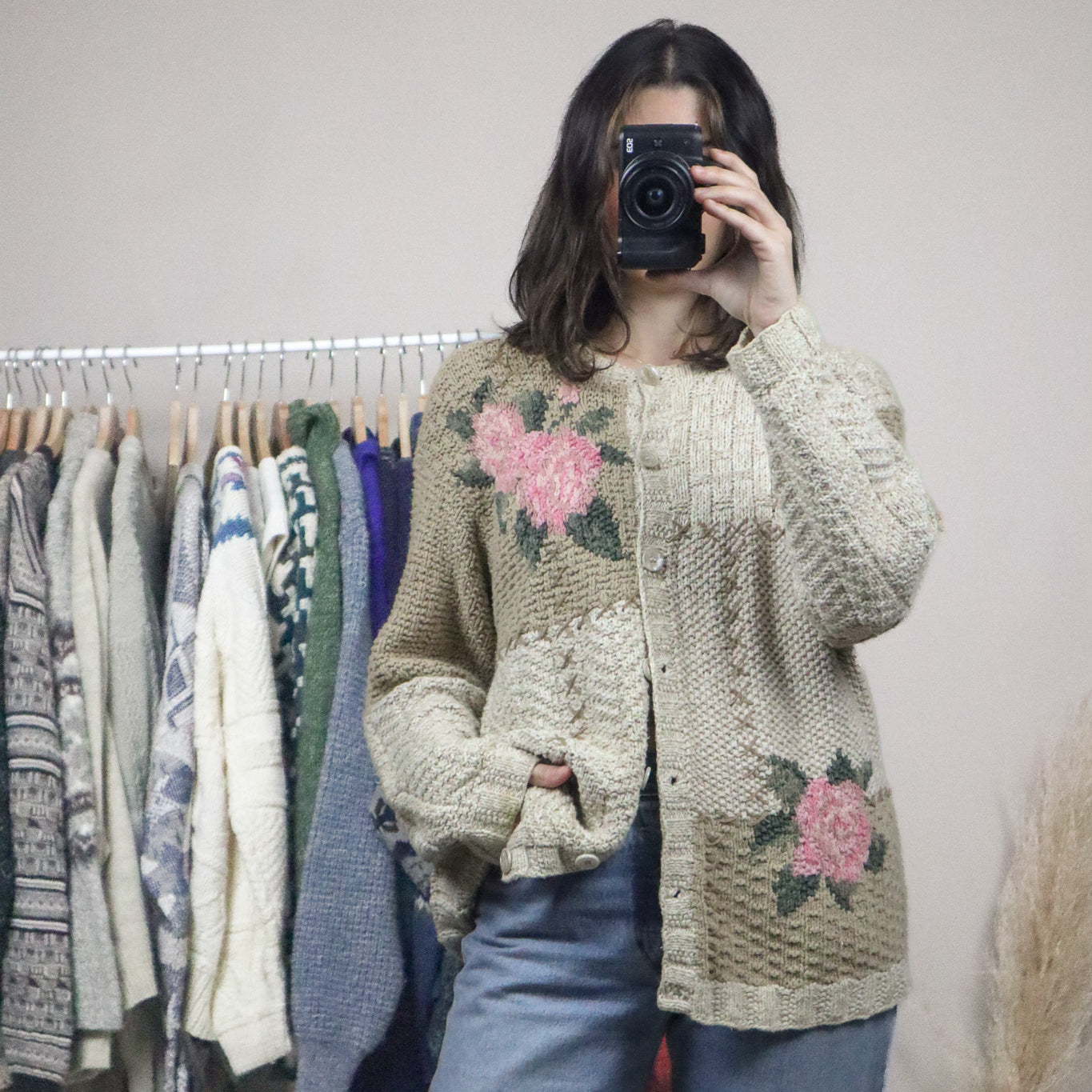 Vintage x Patchwork Rose Cardigan (L)