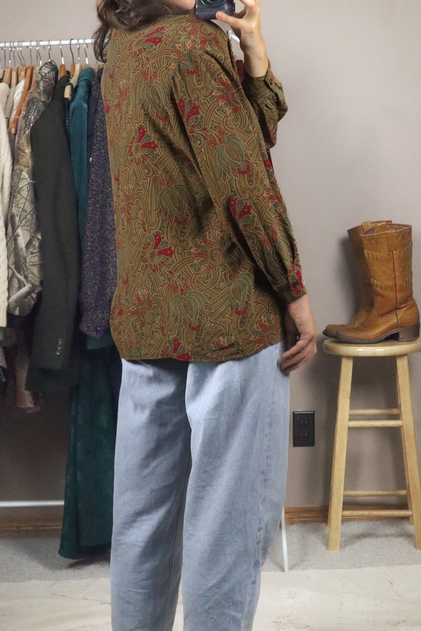 Vintage x Silk Patterned Blouse (M)