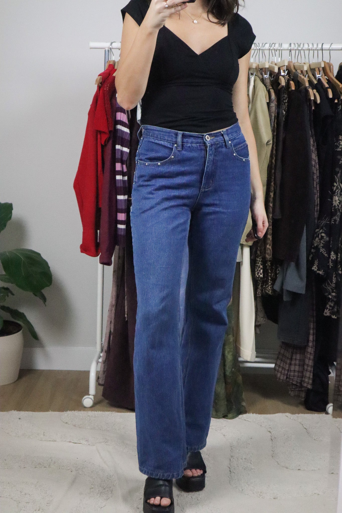 Vintage x Boot Cut Mid-Rise Studded Jeans (28/29)
