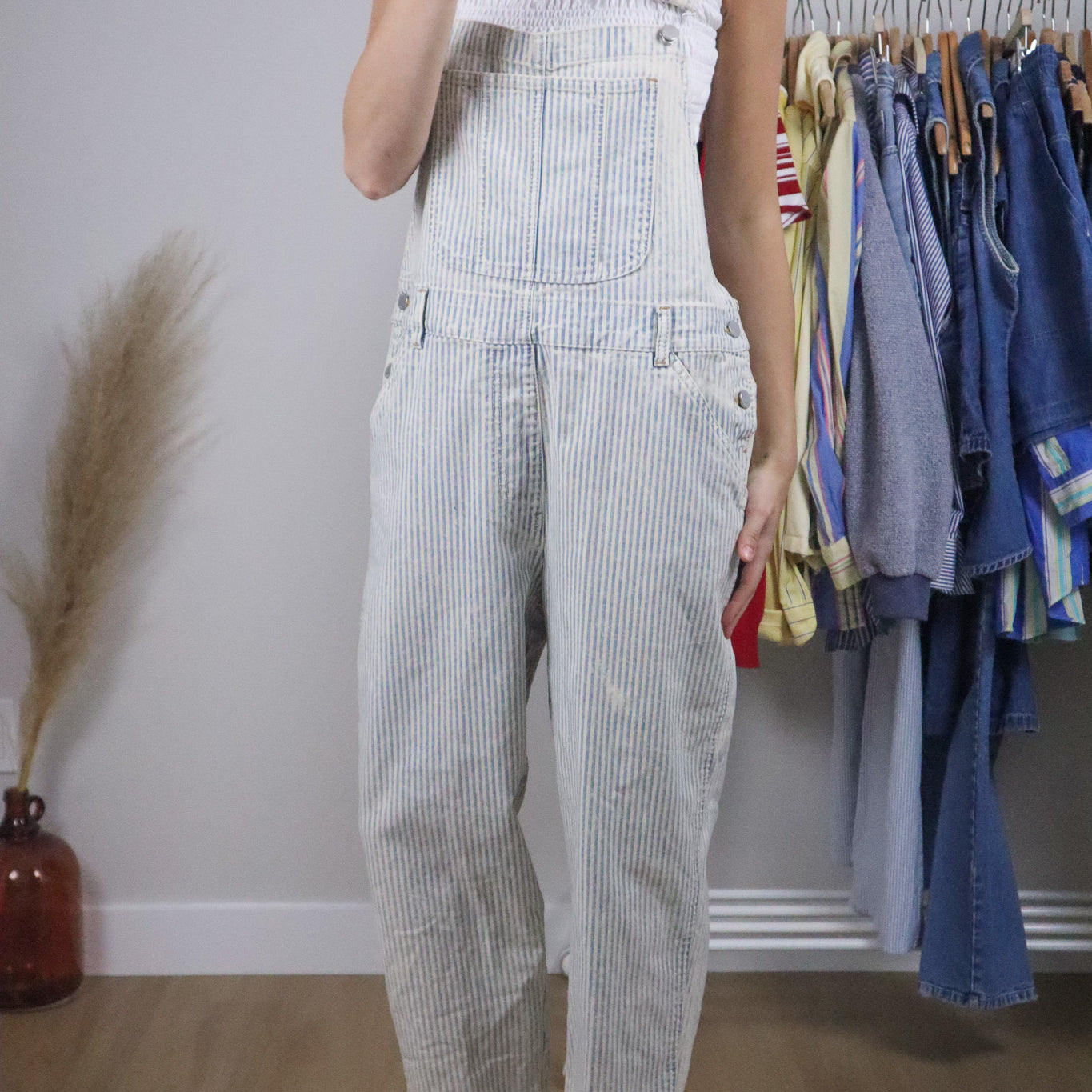 Vintage x Pinstriped Overalls (L/XL)
