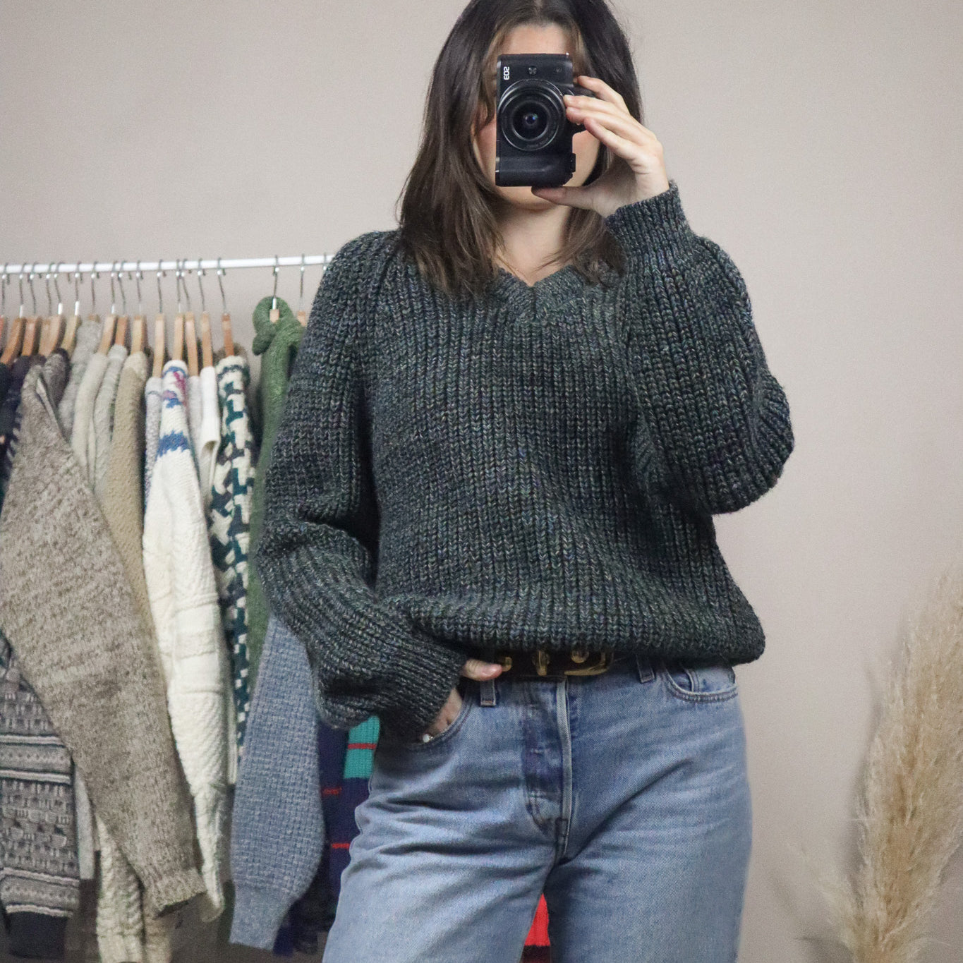 Made in UK x Vintage x Chunky Knit Wool V-Neck (S)