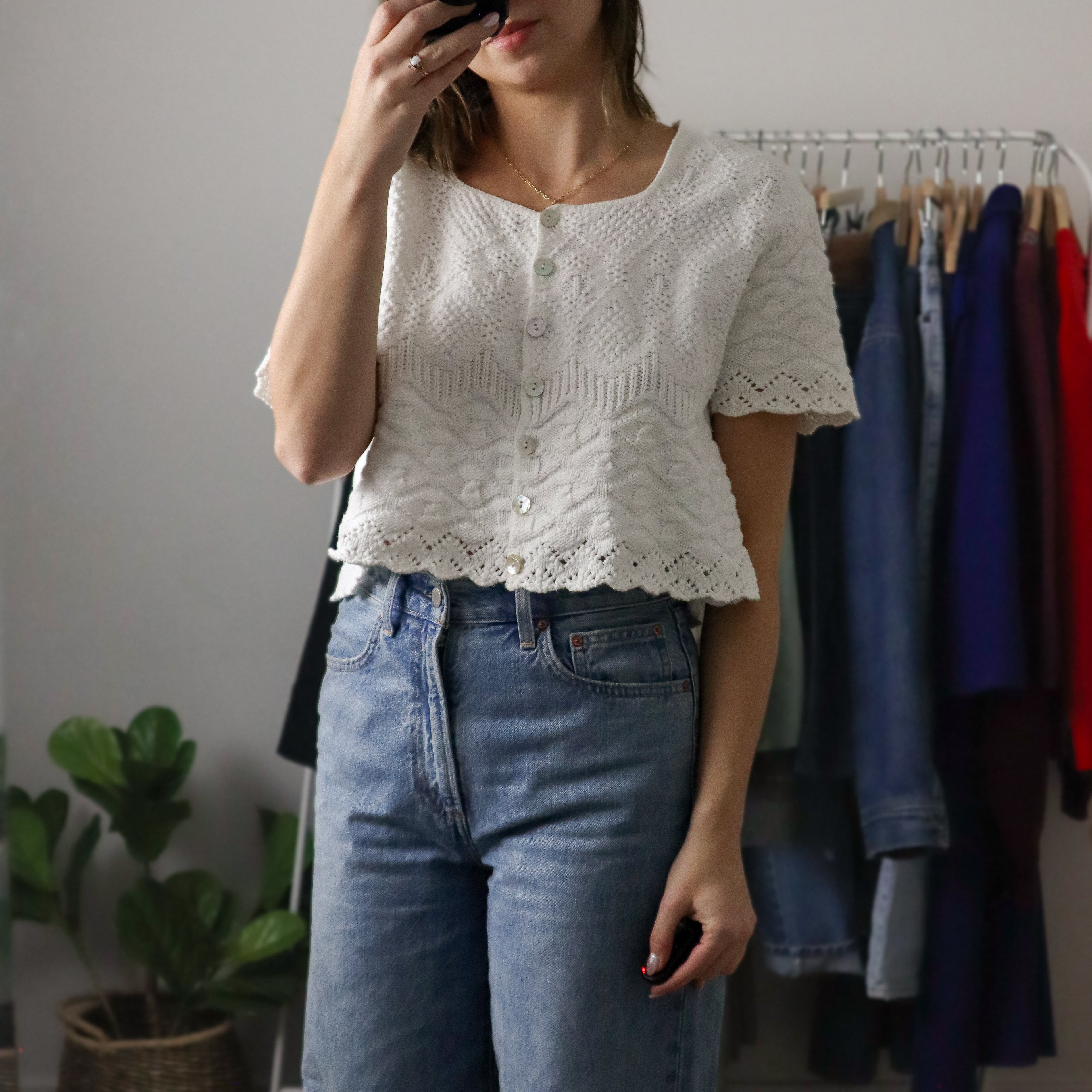 Made in USA x Vintage x Cropped Short-Sleeve Knit (M)