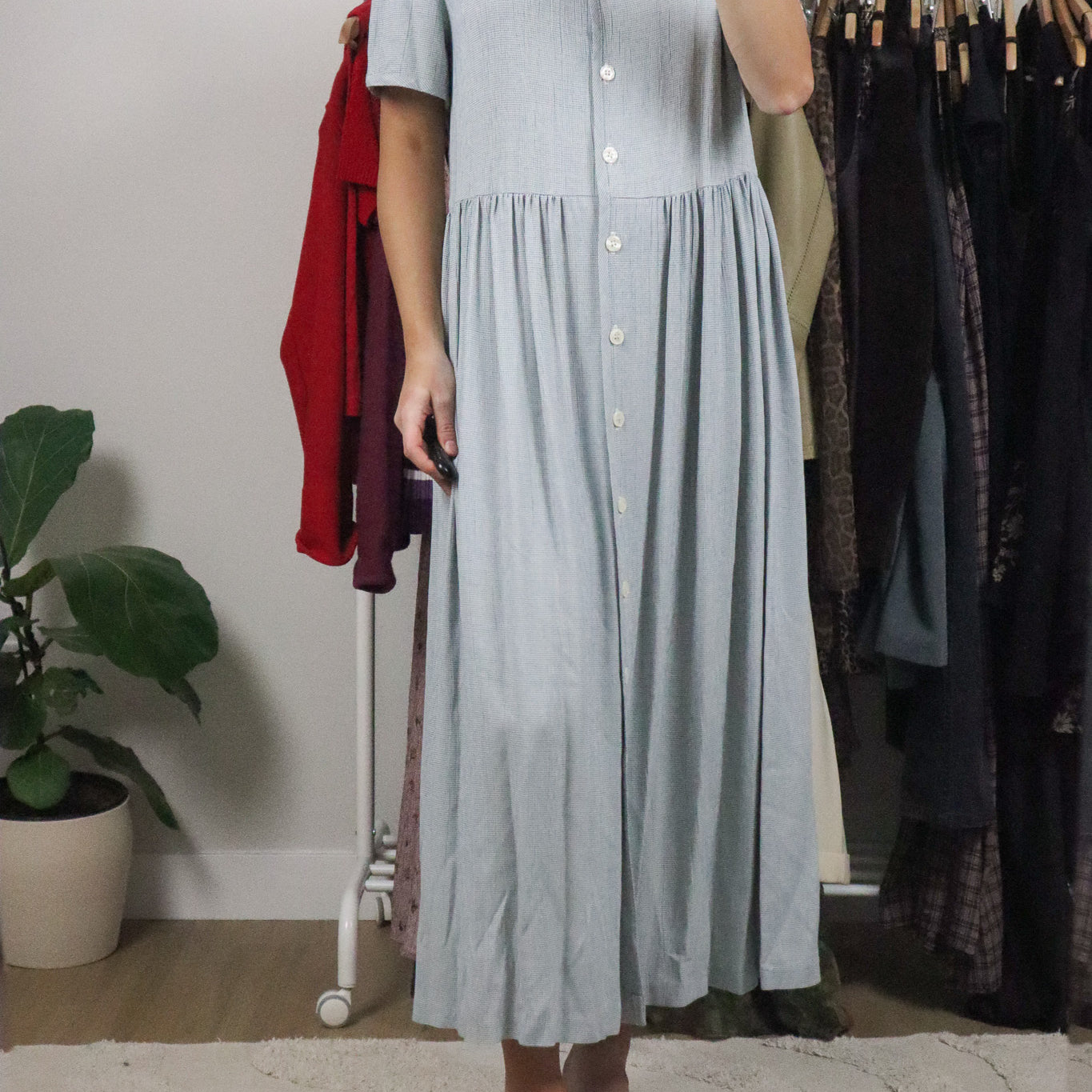 Made in Canada x Vintage x Gingham Button Up Maxi Dress (10)