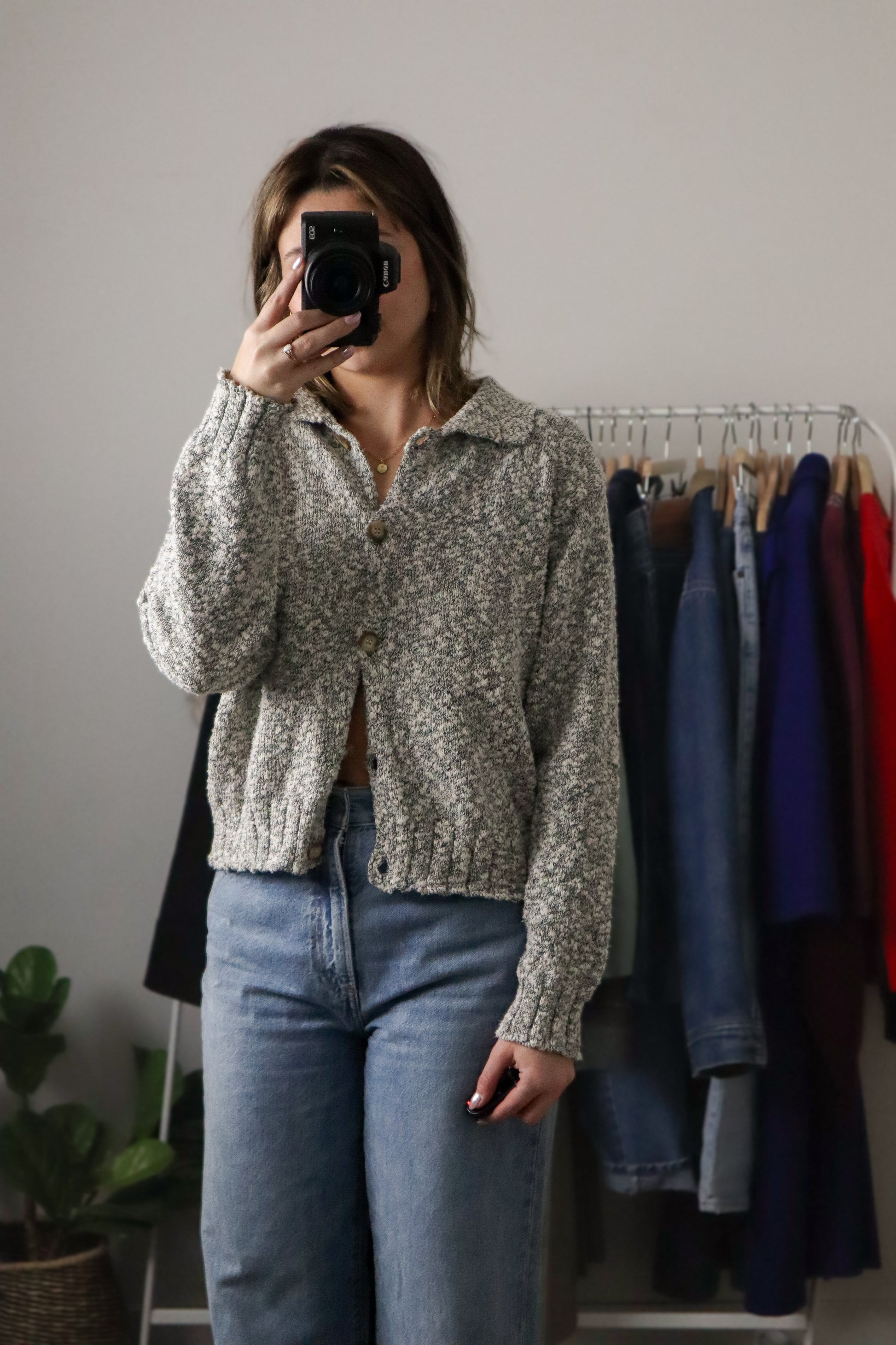 Vintage x Cropped Collared Cardigan (M)