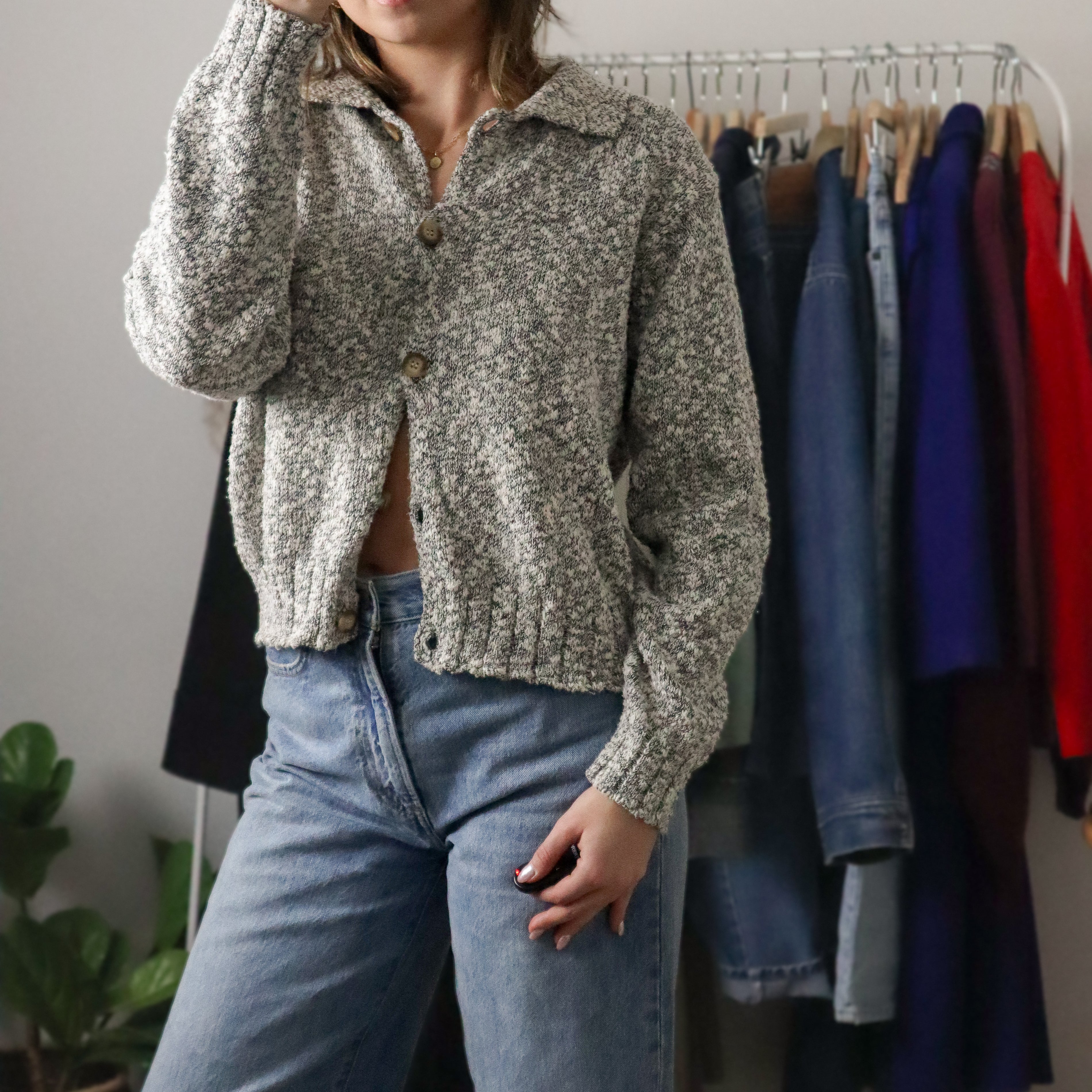 Vintage x Cropped Collared Cardigan (M)