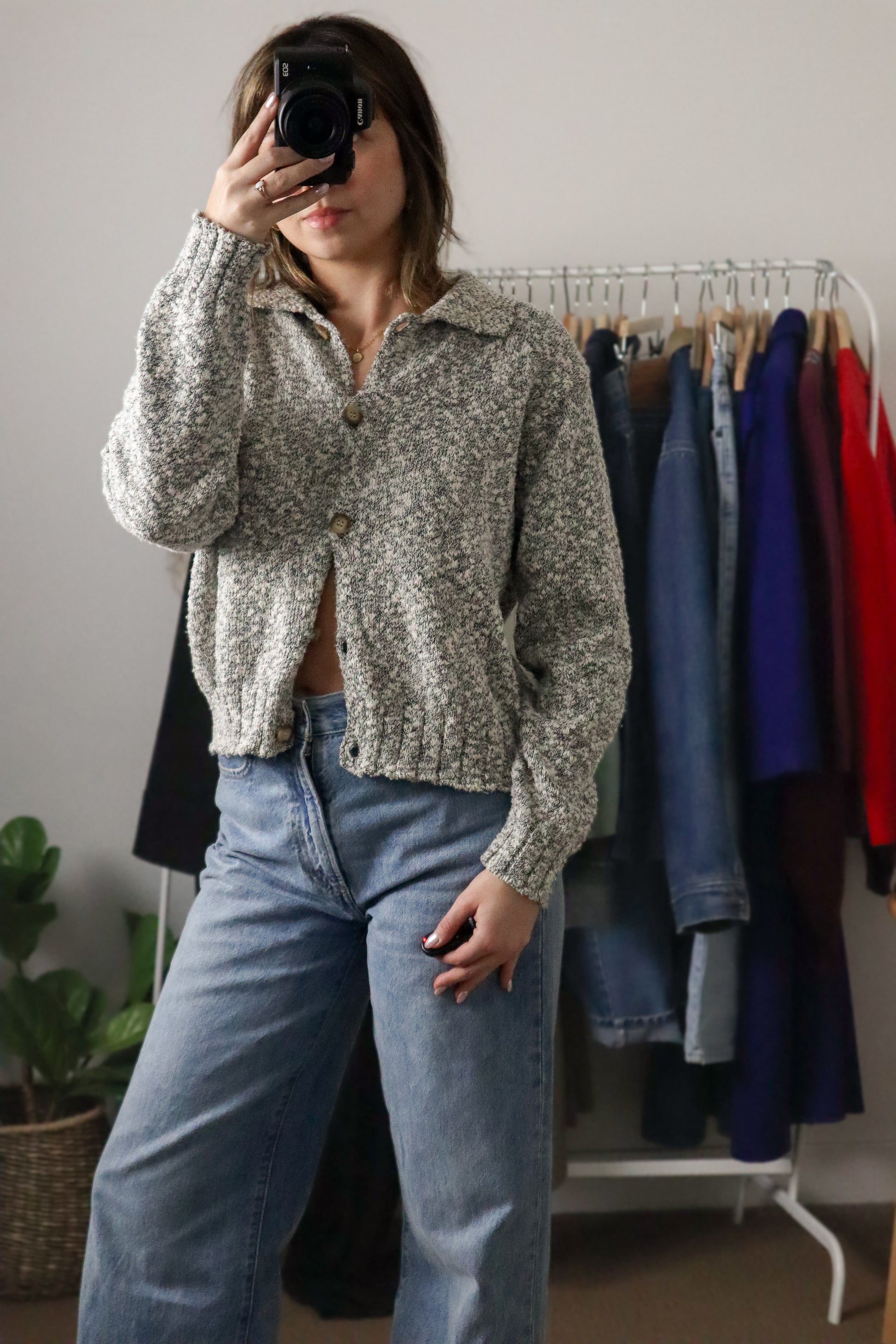 Vintage x Cropped Collared Cardigan (M)