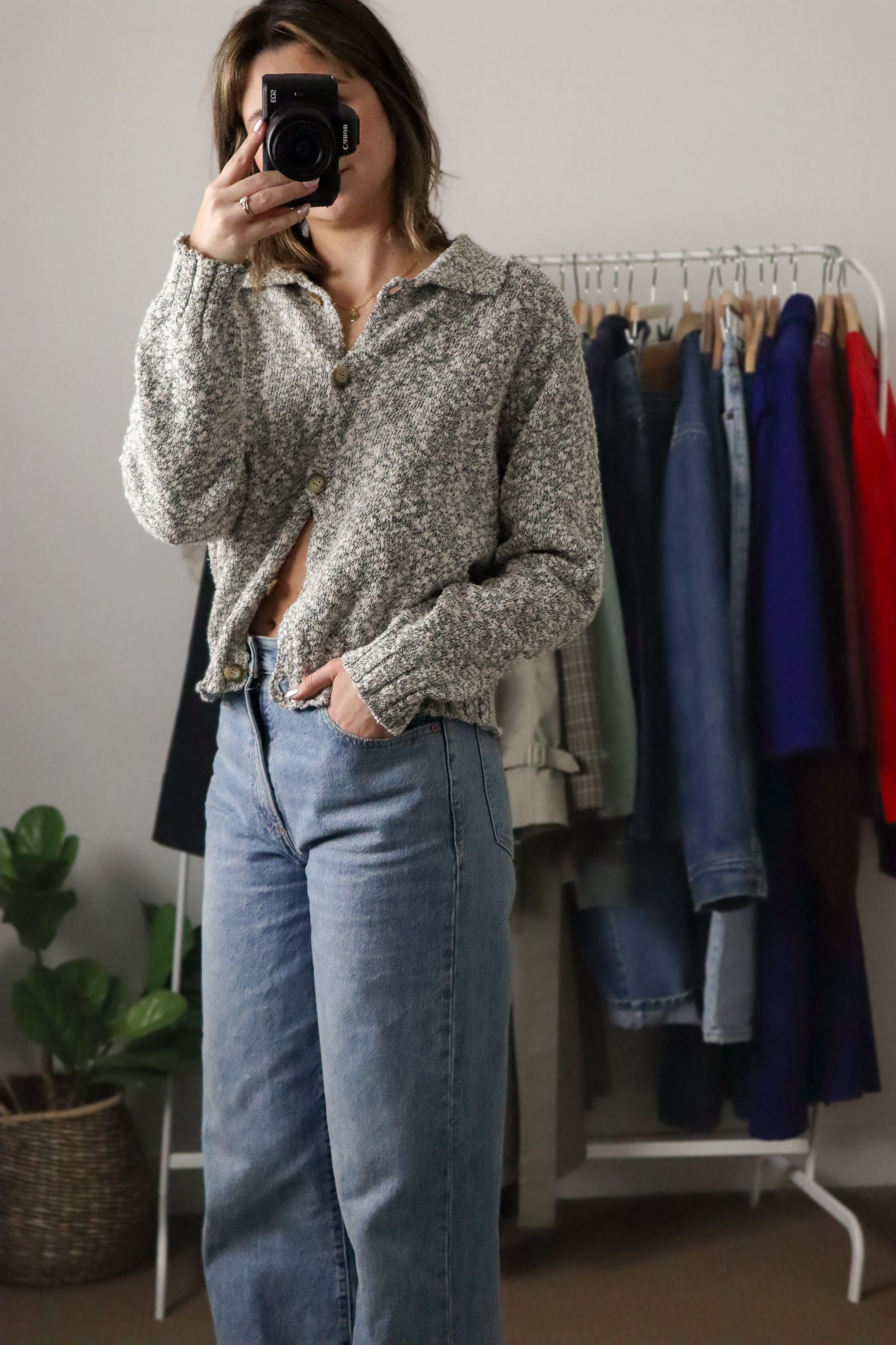 Vintage x Cropped Collared Cardigan (M)