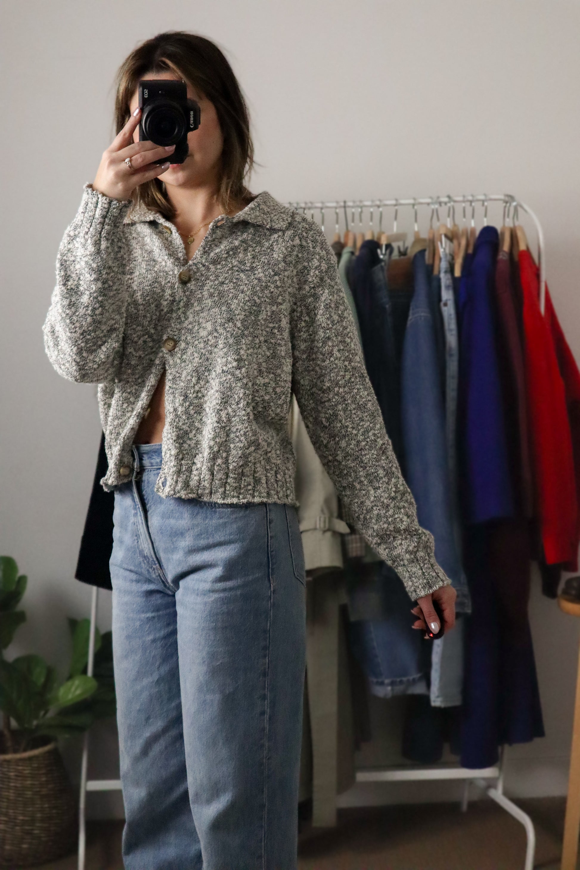 Vintage x Cropped Collared Cardigan (M)