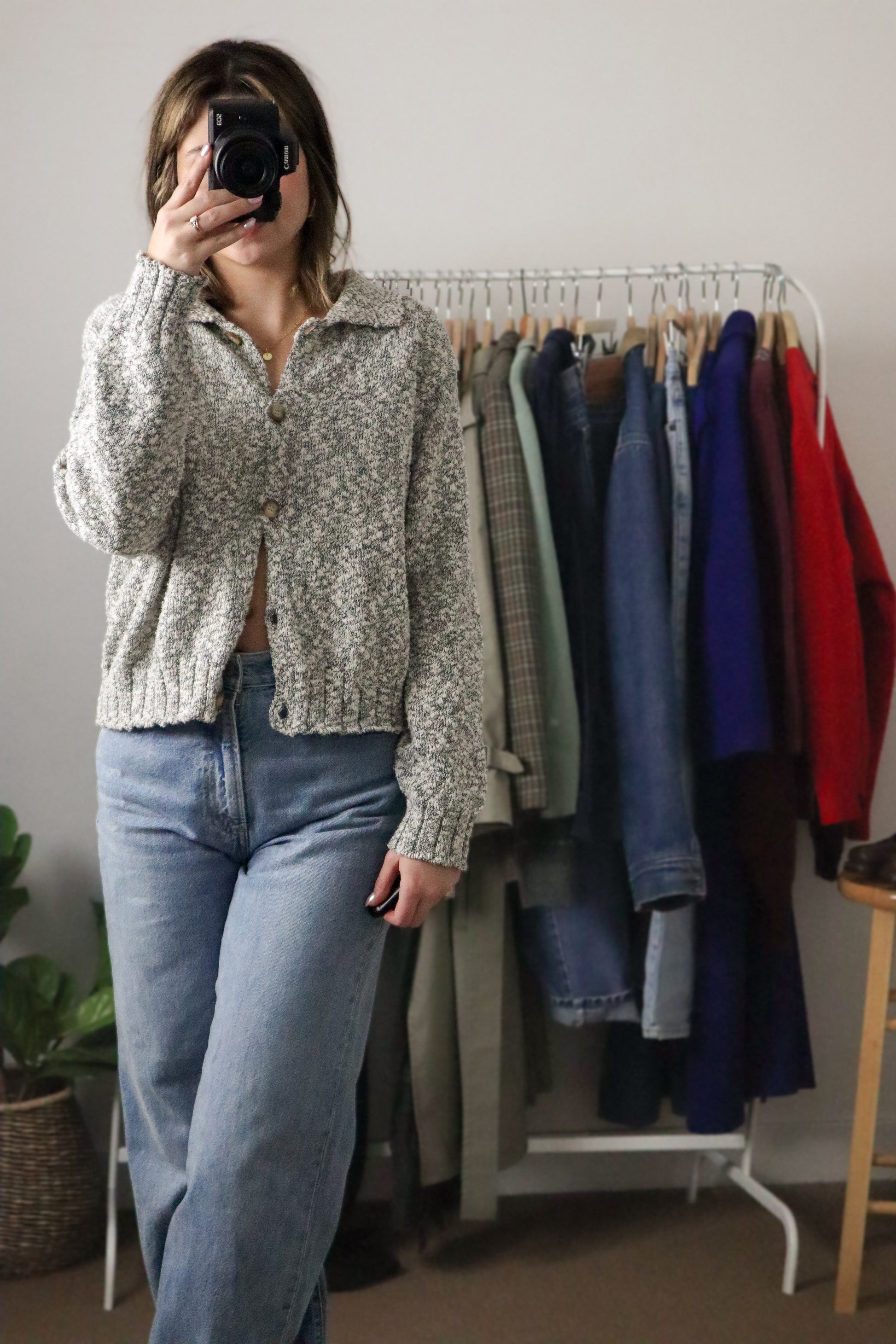 Vintage x Cropped Collared Cardigan (M)