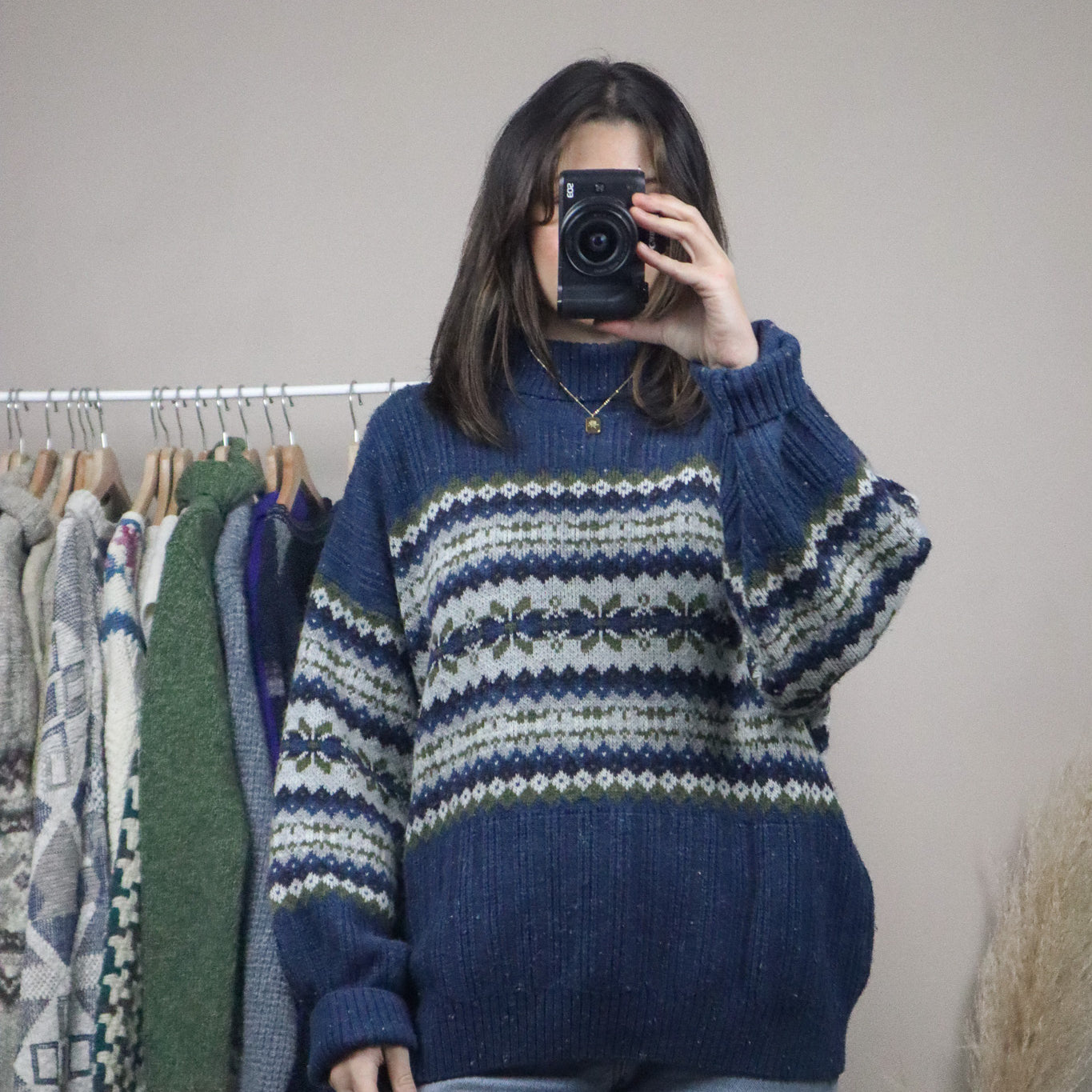 Made in Italy x Vintage x Patterned Wool Blend Mock-Neck (L)