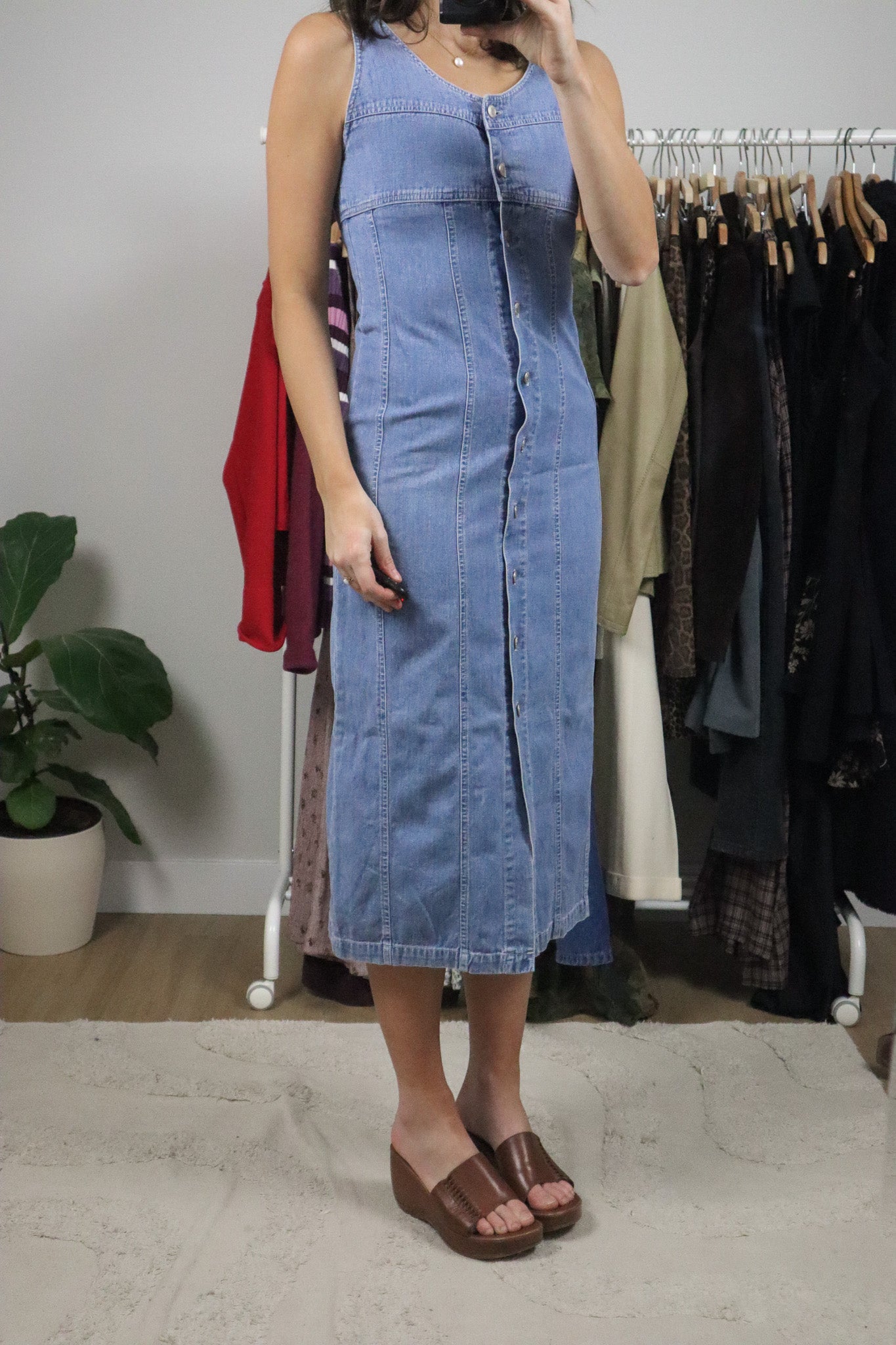 Vintage x 90s Denim Maxi Dress (XS)