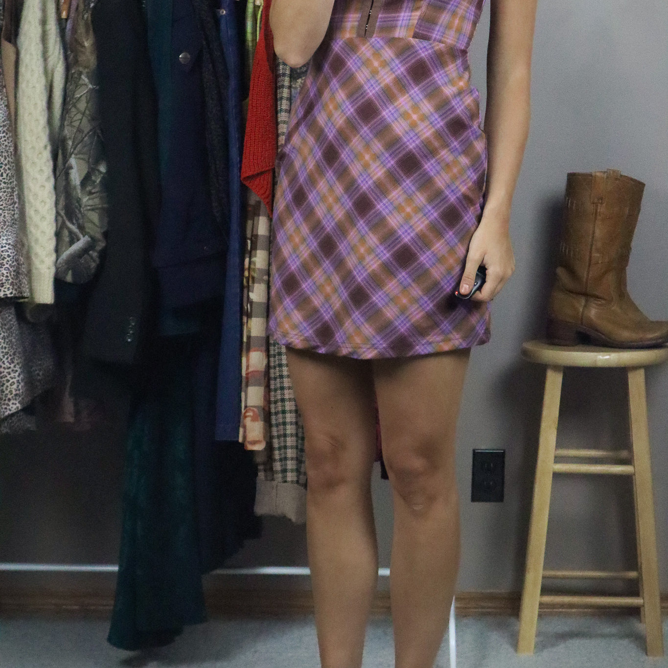 Modern x UO Plaid Mini Dress (XS)
