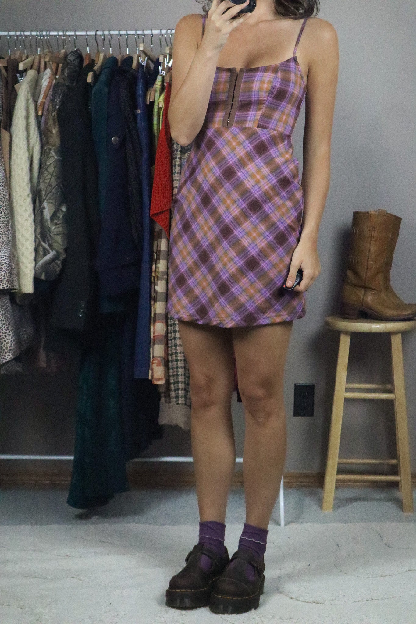 Modern x UO Plaid Mini Dress (XS)