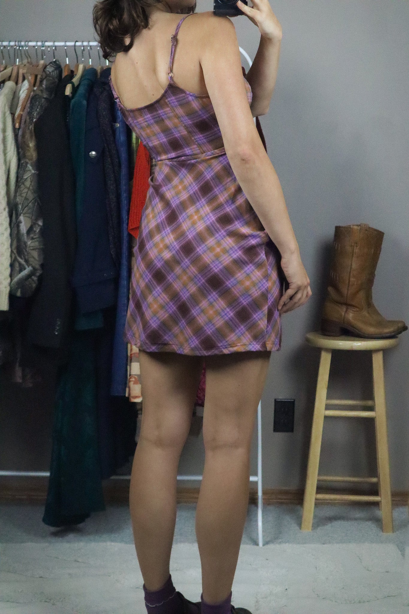 Modern x UO Plaid Mini Dress (XS)