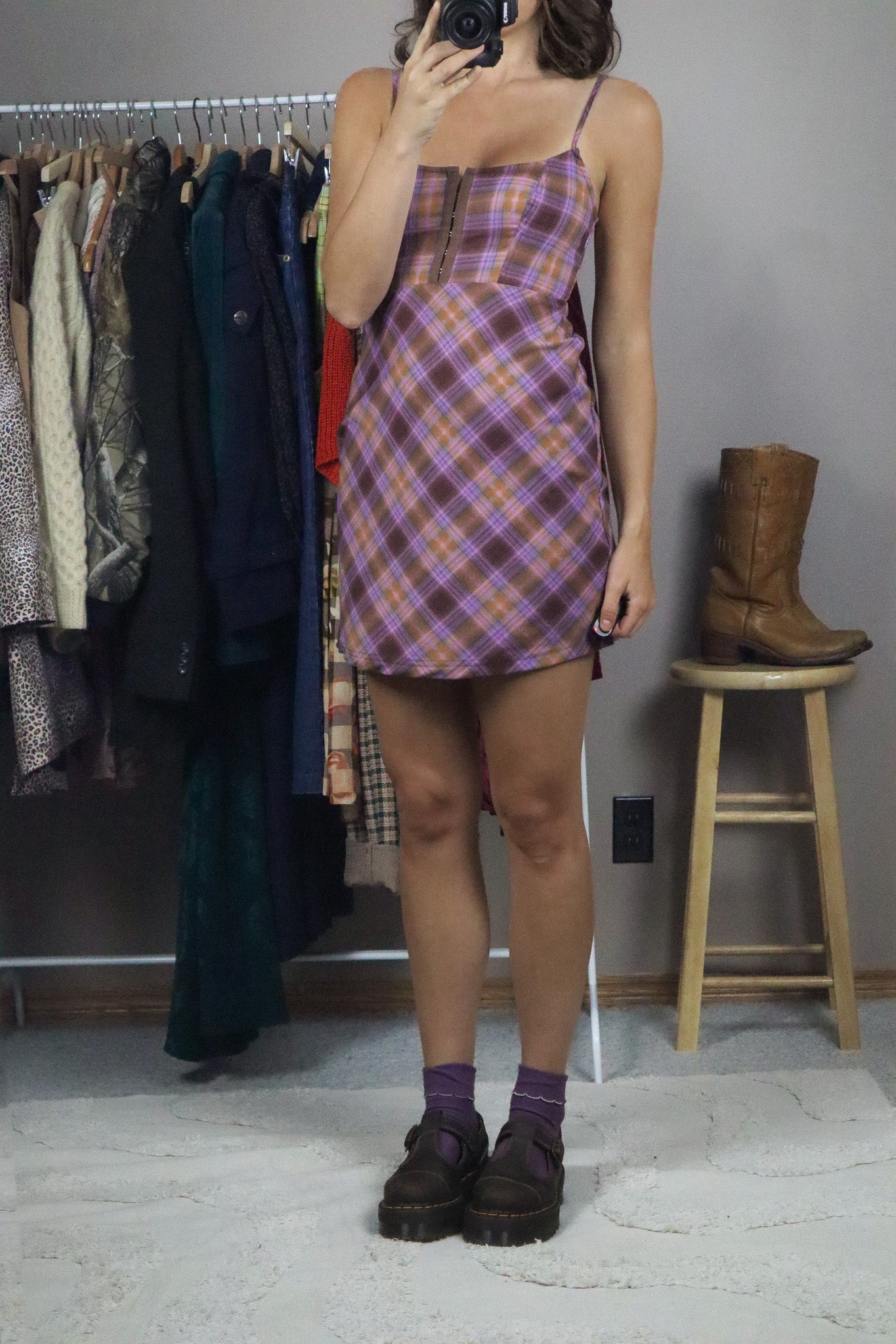 Modern x UO Plaid Mini Dress (XS)