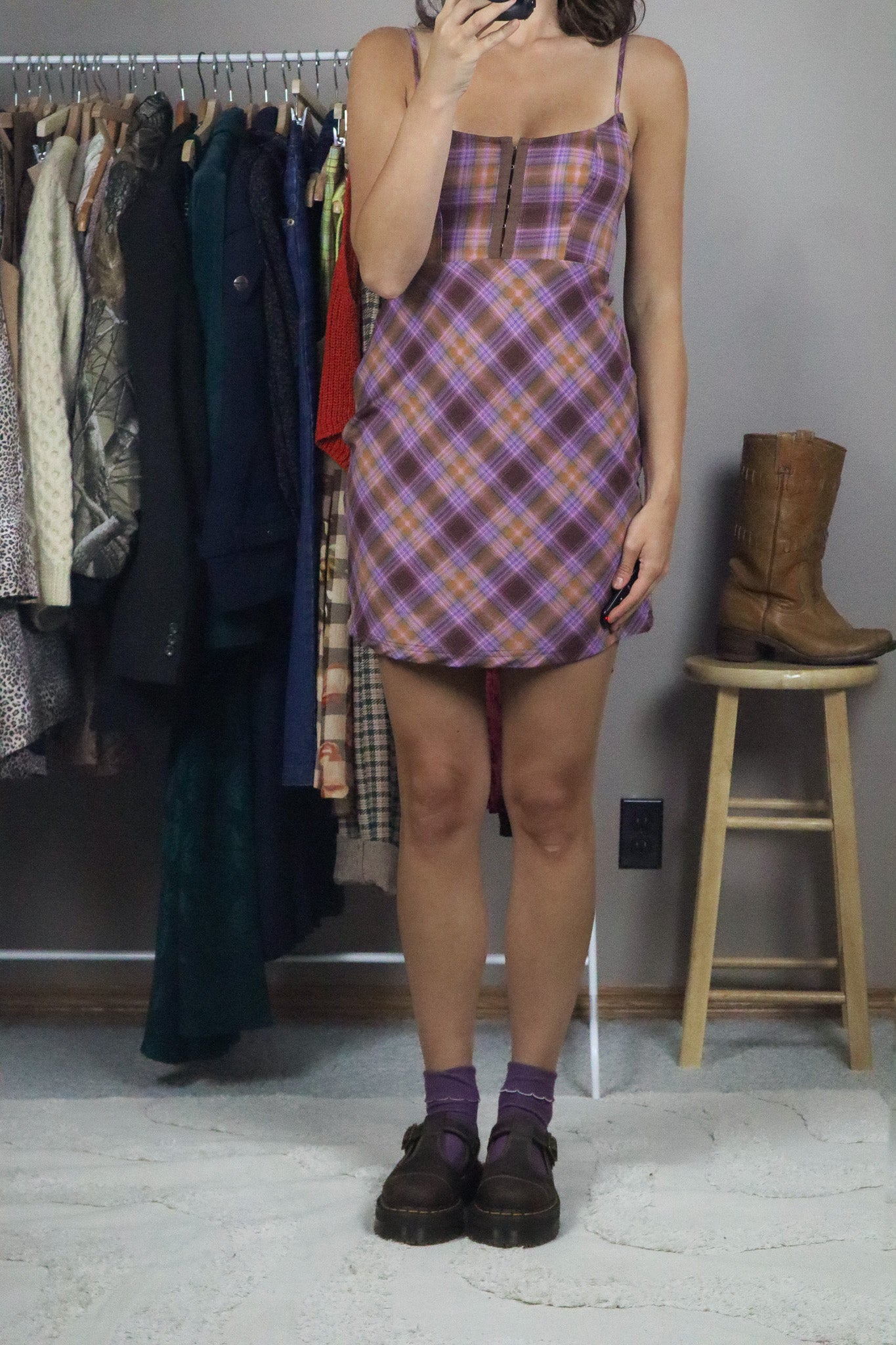 Modern x UO Plaid Mini Dress (XS)