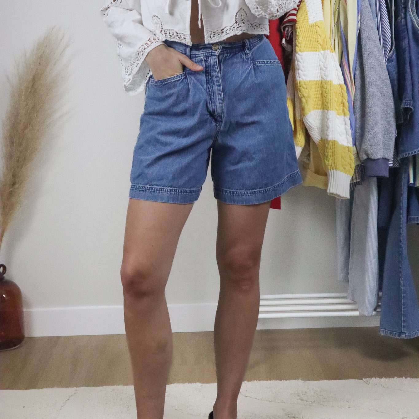Vintage x Pleated Denim Shorts (4)