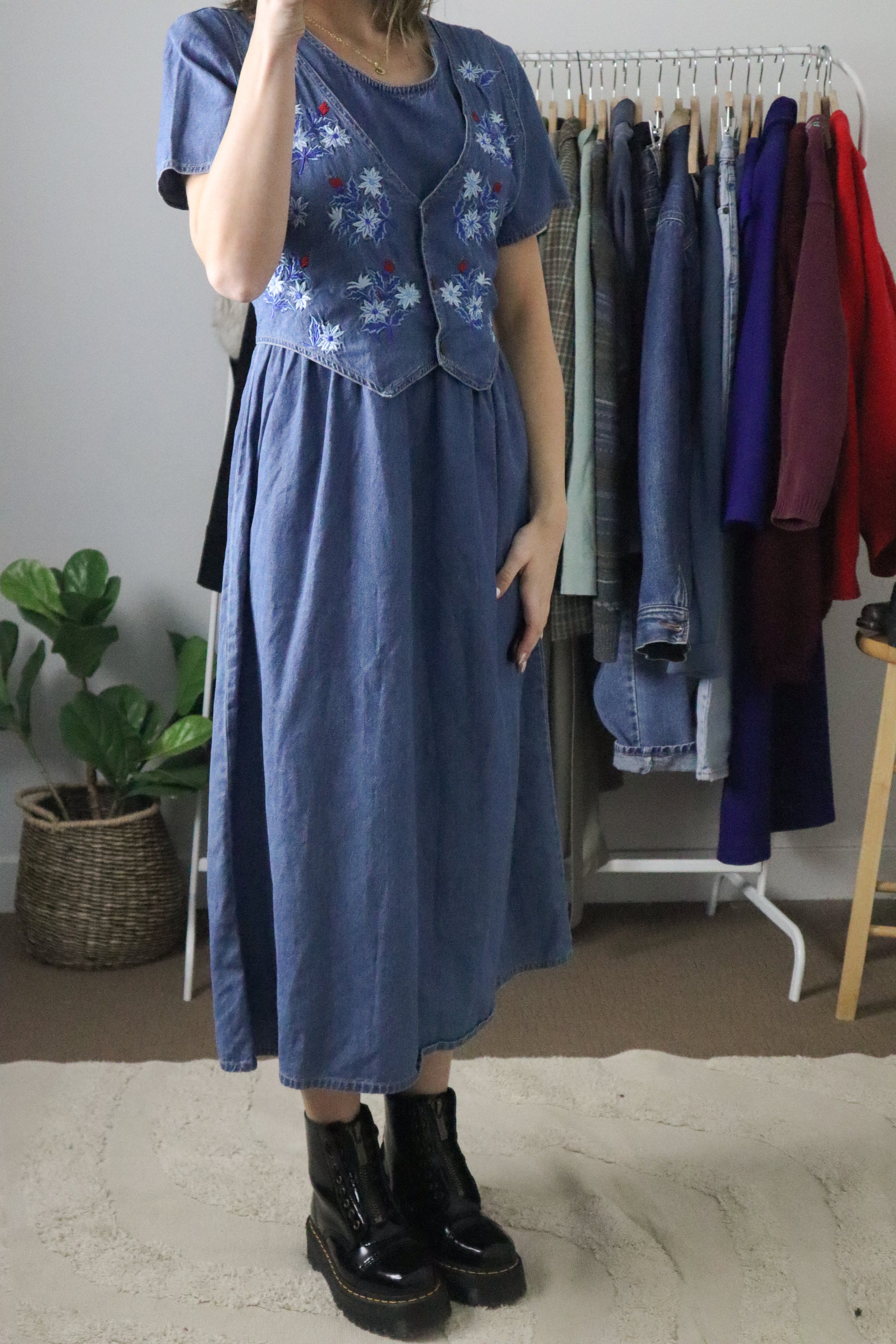 Vintage x Denim Vest Maxi Dress (M)