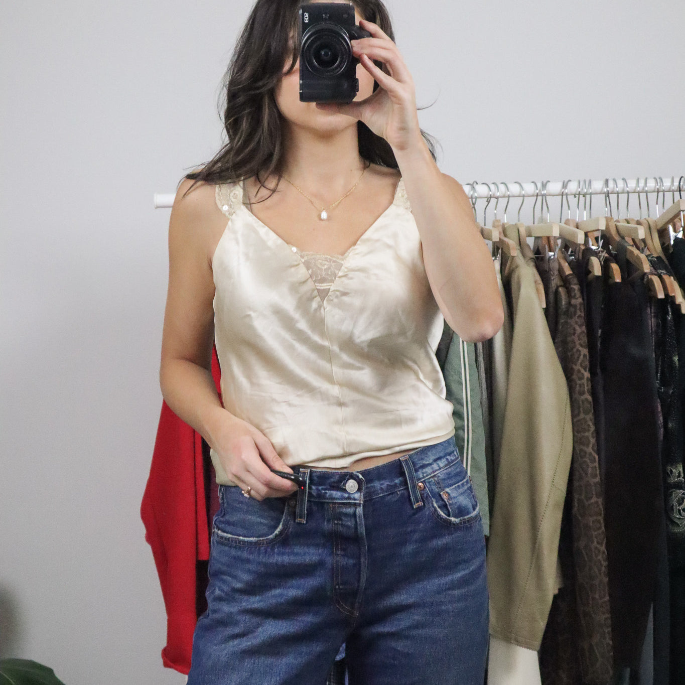 Vintage x Sequence Strap Silk Tank (M)