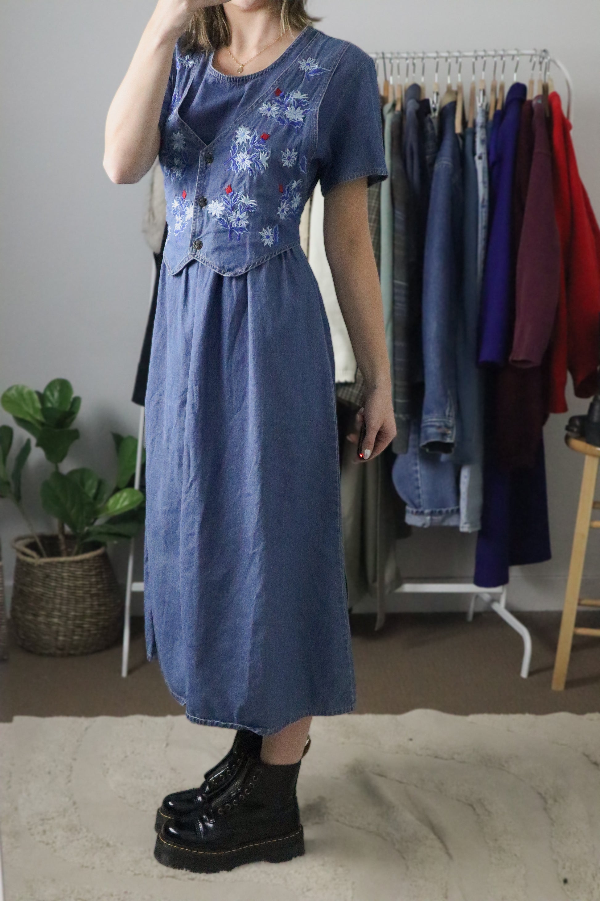 Vintage x Denim Vest Maxi Dress (M)