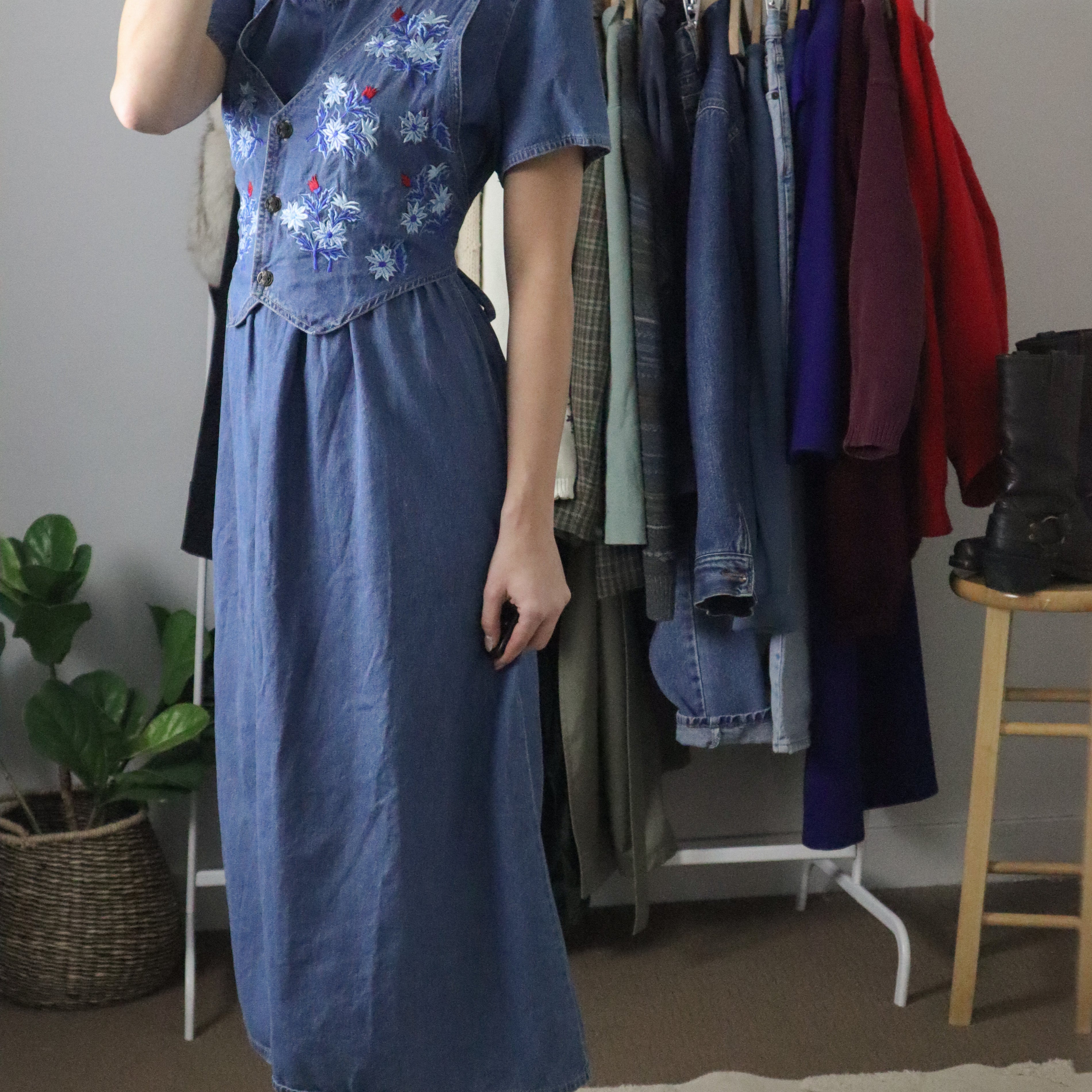 Vintage x Denim Vest Maxi Dress (M)